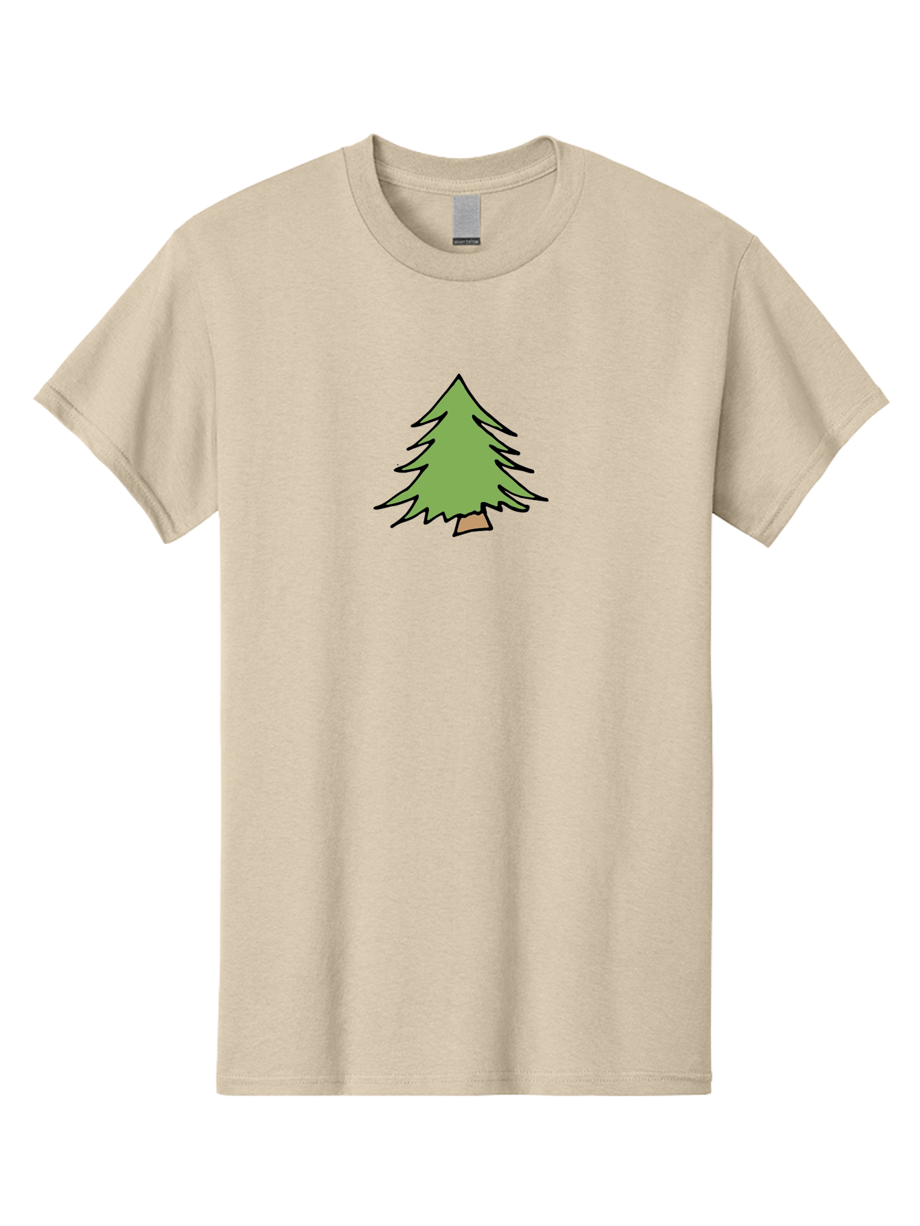 Pine-Tree Men'S Graphic Tee, 100% Cotton, Comfortable Casual Summer Wear, Machine Washable, Cartoon Evergreen Tree, Simple Tree Illustration, Green Foliage, Brown Trunk, Minimalist Design, Digital Art, Cute Graphics Aab043 27