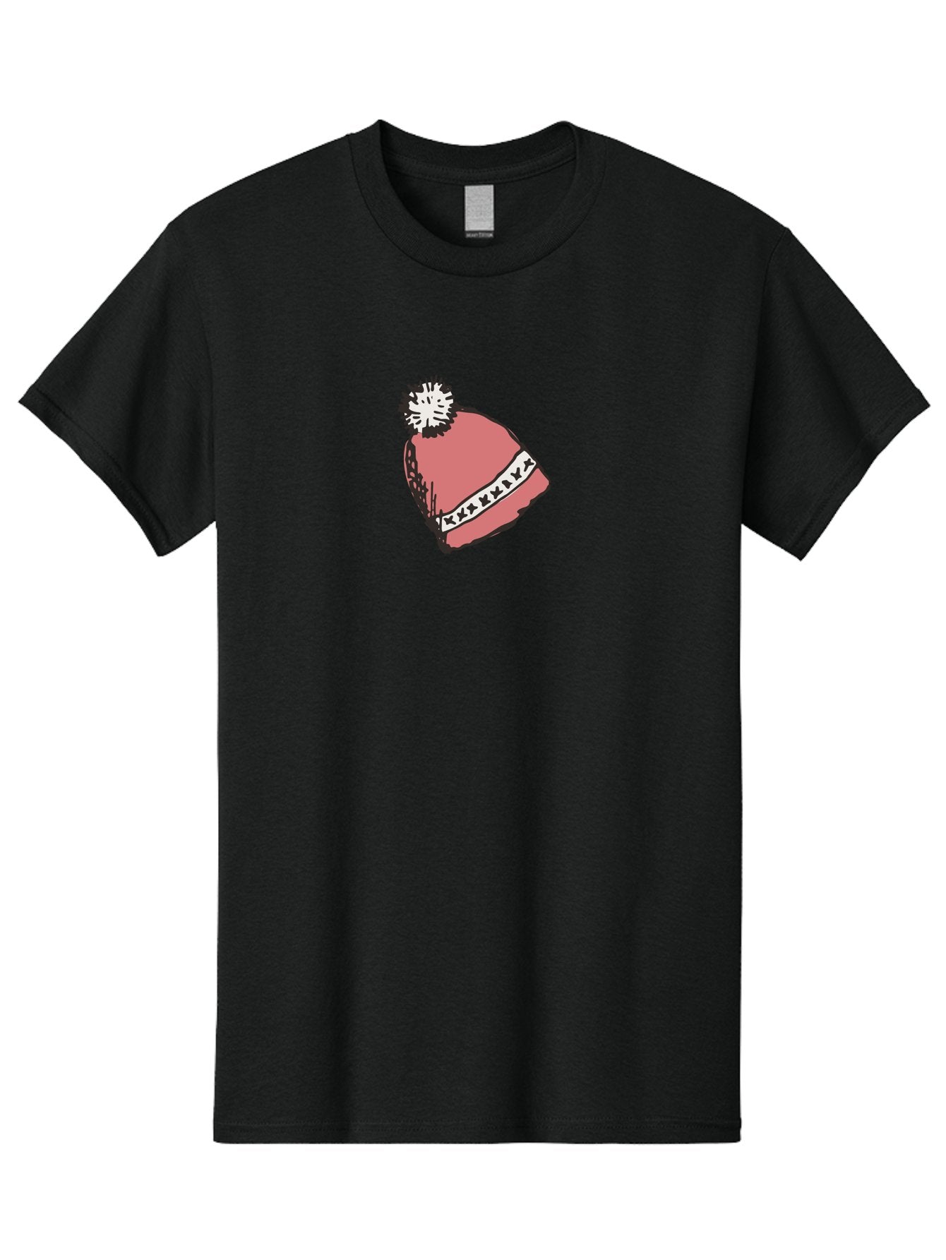 Pink-Hat Men'S Graphic Tee, 100% Cotton, Comfortable Casual Summer Wear, Machine Washable, Winter Hat, Pink Knitted Hat, Festive Headgear, White Pom-Pom, Seasonal Fashion, Cold Weather Clothing, Stylish Accessories, X X X X Y Pattern Aab044 13