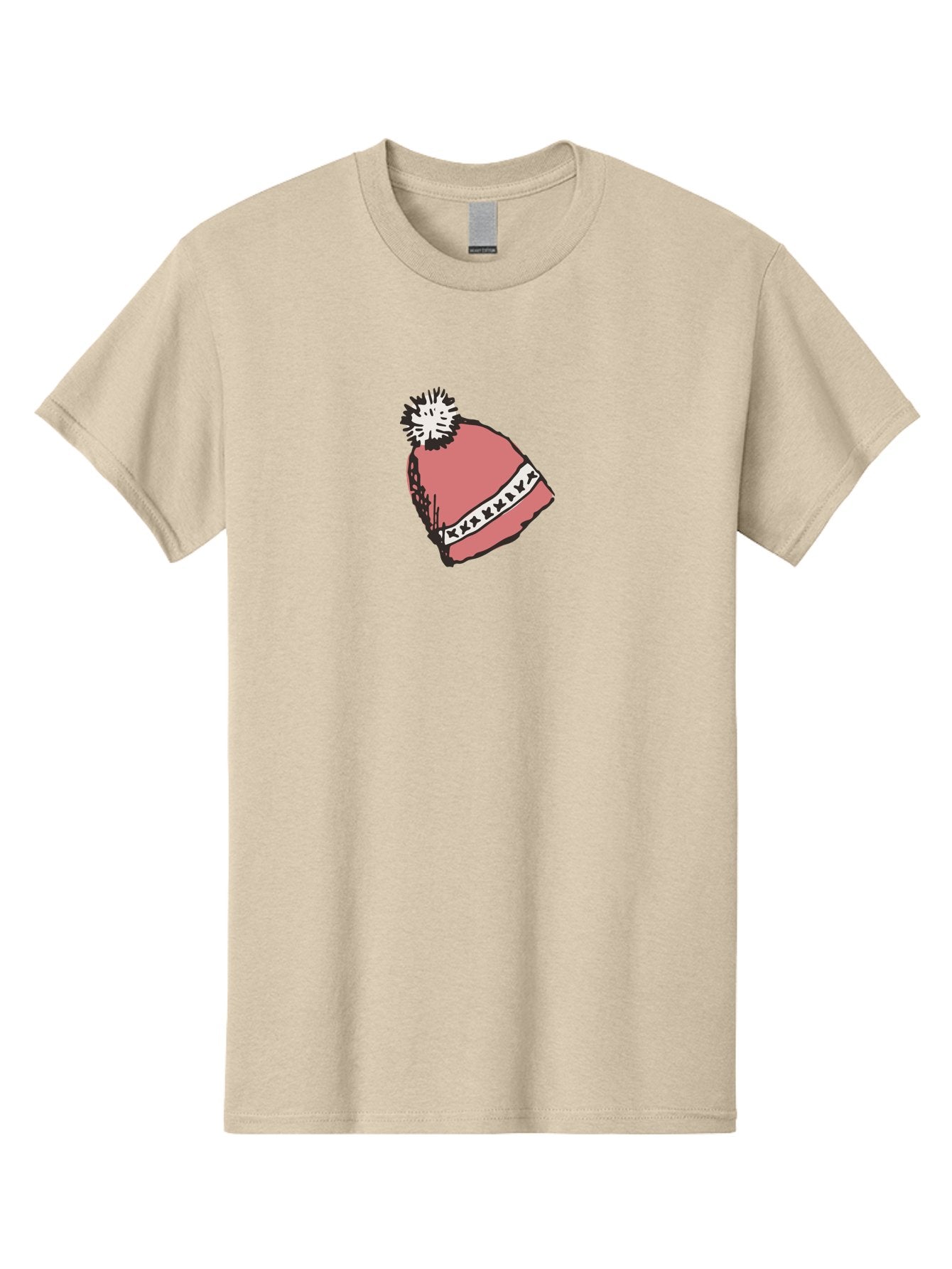 Pink-Hat Men'S Graphic Tee, 100% Cotton, Comfortable Casual Summer Wear, Machine Washable, Winter Hat, Pink Knitted Hat, Festive Headgear, White Pom-Pom, Seasonal Fashion, Cold Weather Clothing, Stylish Accessories, X X X X Y Pattern Aab044 8