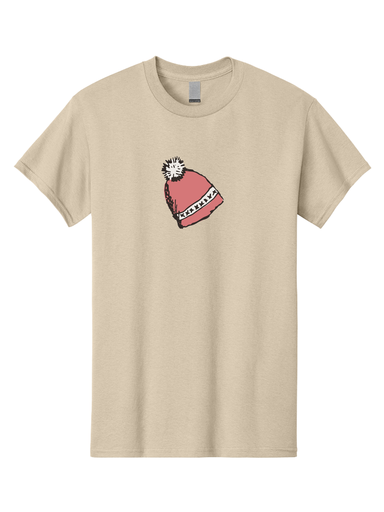 Pink-Hat Men'S Graphic Tee, 100% Cotton, Comfortable Casual Summer Wear, Machine Washable, Winter Hat, Pink Knitted Hat, Festive Headgear, White Pom-Pom, Seasonal Fashion, Cold Weather Clothing, Stylish Accessories, X X X X Y Pattern Aab044 27