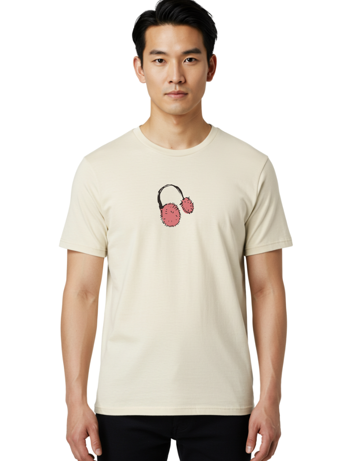 Pink-Headphones Men'S Graphic Tee, 100% Cotton, Comfortable Casual Summer Wear, Machine Washable, Headphones With Spiky Ear Cups, Pink Earpieces, Black Accents, Music Accessories, Audio Gear, Spiky Design, Edgy Style Aab045 18