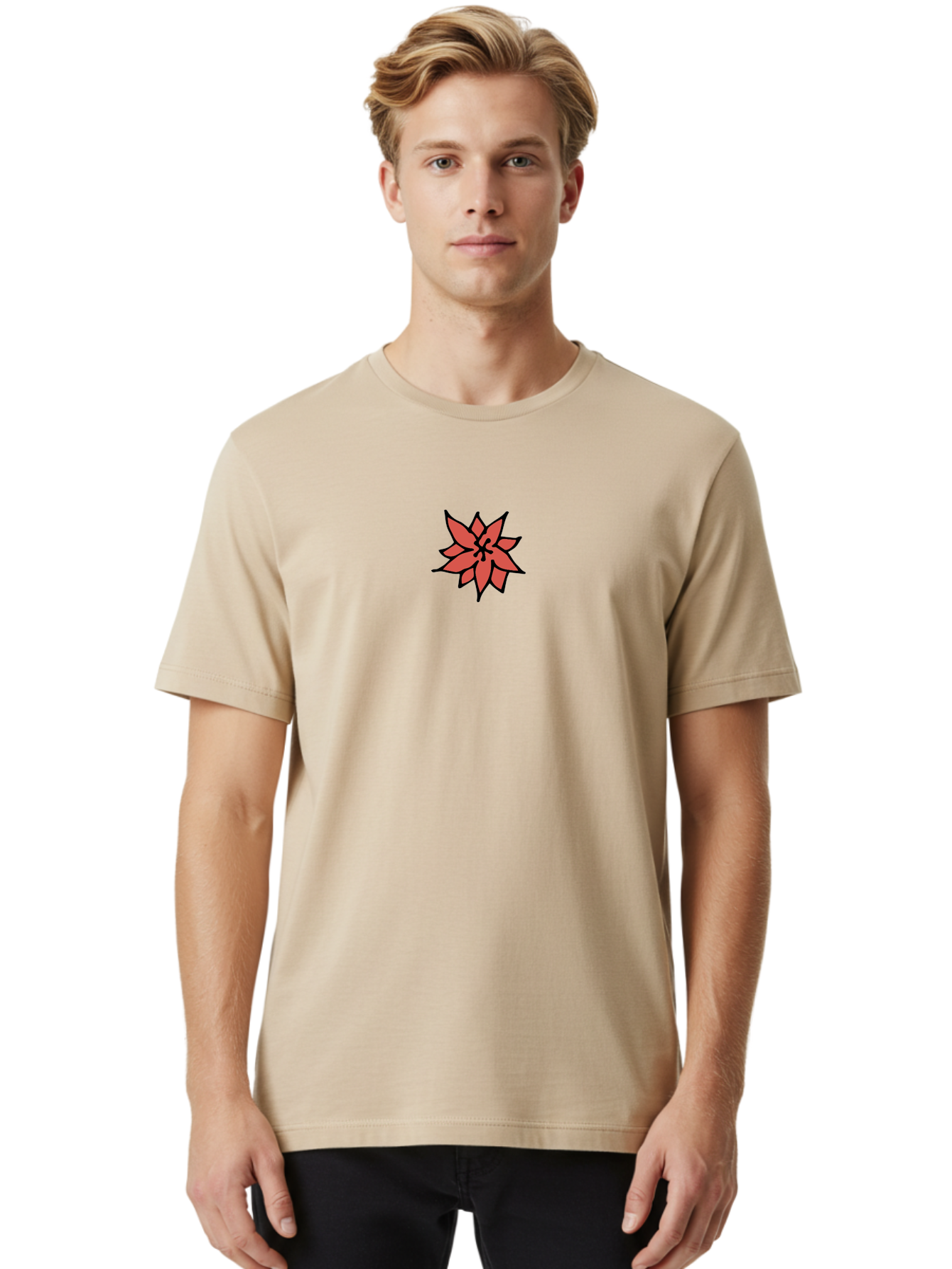 Poinsettia-1 Men'S Graphic Tee, 100% Cotton, Comfortable Casual Summer Wear, Machine Washable, Red Poinsettia Flower, Festive Holiday Decor, Christmas Flower, Holiday Decoration, Symbolic Plant, Winter Flowers, Botanical Illustration Aab046