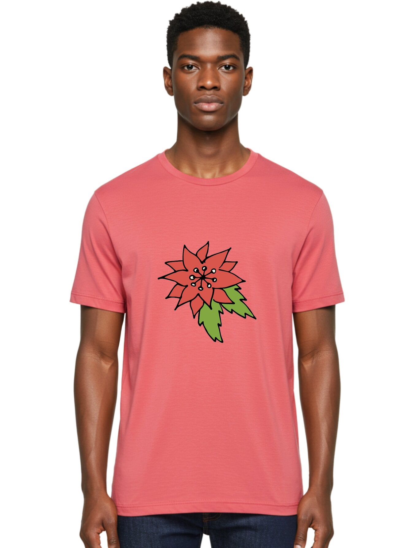 Poinsettia-2 Men'S Graphic Tee, 100% Cotton, Comfortable Casual Summer Wear, Machine Washable, Red Poinsettia Flower, Festive Holiday Decor, Christmas Plant, Symbolic Blooms, Vibrant Red Petals, Green Leaves, Winter Flowers, Aab047 17