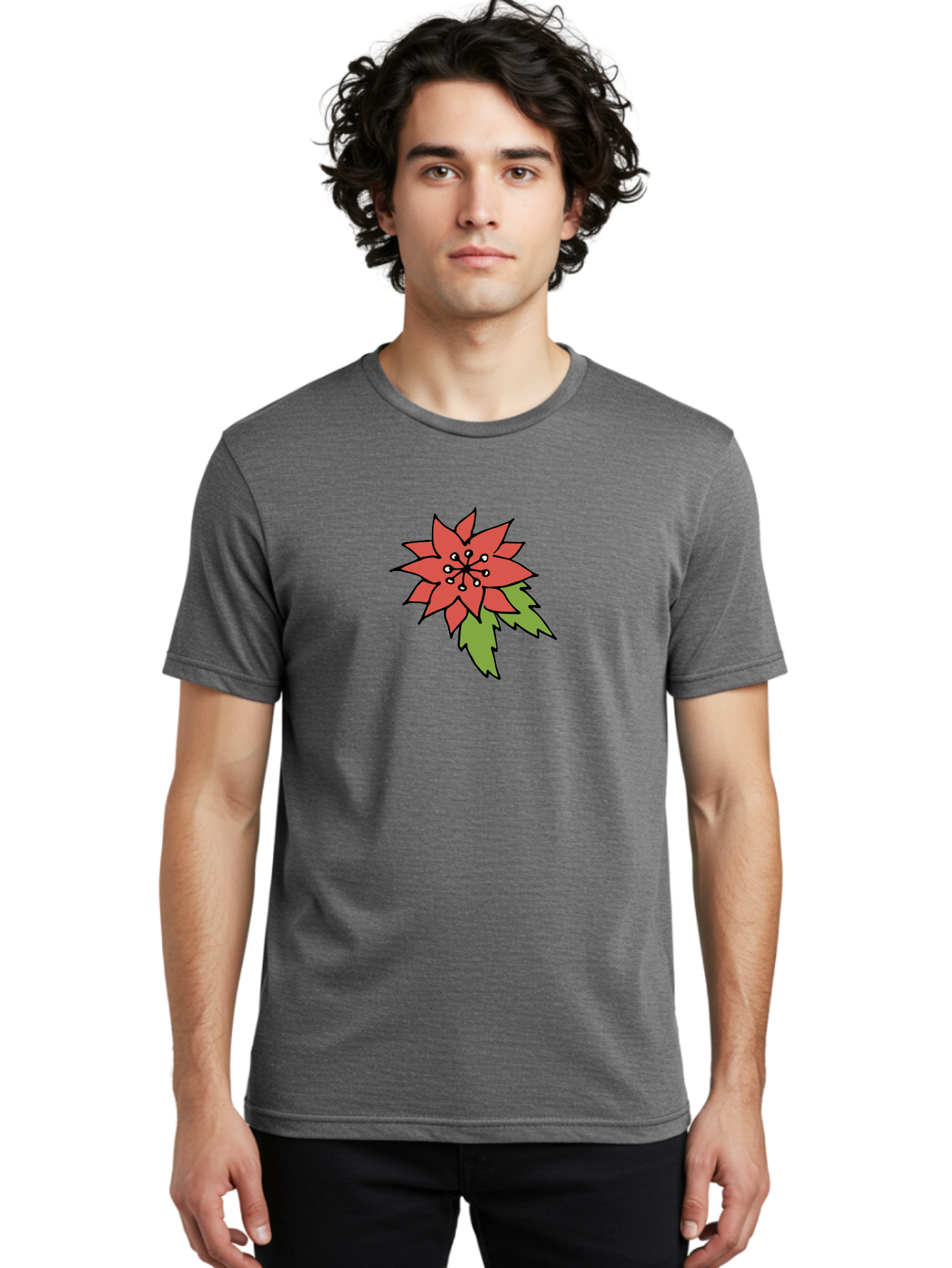 Poinsettia-2 Men'S Graphic Tee, 100% Cotton, Comfortable Casual Summer Wear, Machine Washable, Red Poinsettia Flower, Festive Holiday Decor, Christmas Plant, Symbolic Blooms, Vibrant Red Petals, Green Leaves, Winter Flowers, Aab047 20