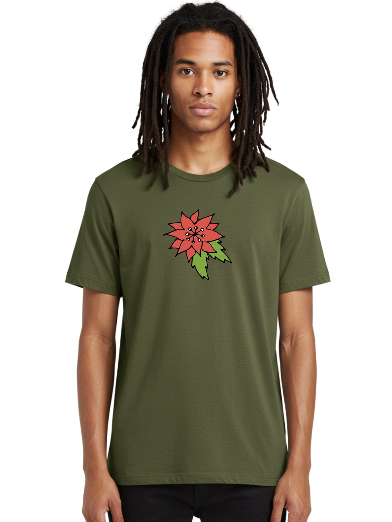Poinsettia-2 Men'S Graphic Tee, 100% Cotton, Comfortable Casual Summer Wear, Machine Washable, Red Poinsettia Flower, Festive Holiday Decor, Christmas Plant, Symbolic Blooms, Vibrant Red Petals, Green Leaves, Winter Flowers, Aab047 23