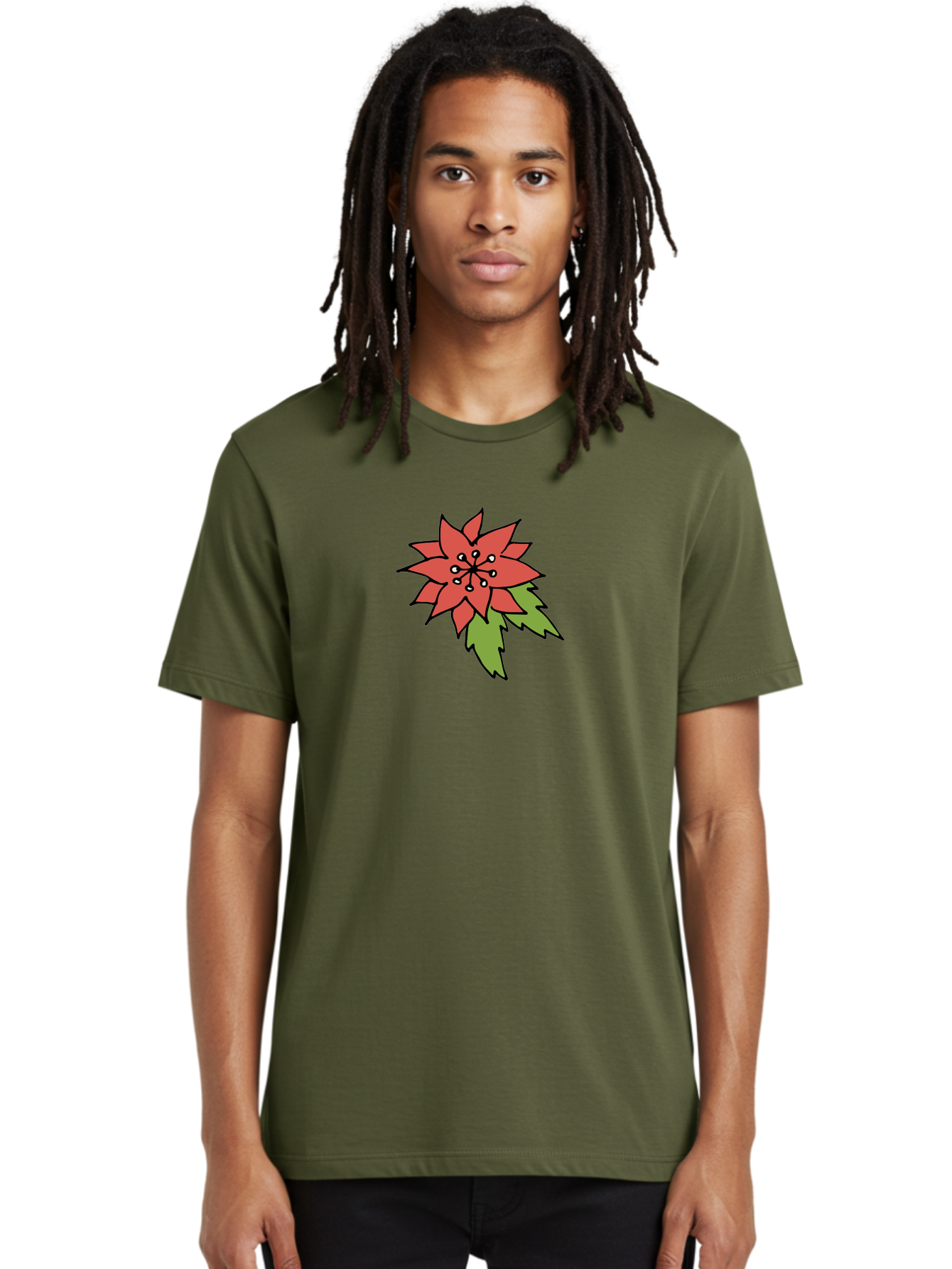 Poinsettia-2 Men'S Graphic Tee, 100% Cotton, Comfortable Casual Summer Wear, Machine Washable, Red Poinsettia Flower, Festive Holiday Decor, Christmas Plant, Symbolic Blooms, Vibrant Red Petals, Green Leaves, Winter Flowers, Aab047 16