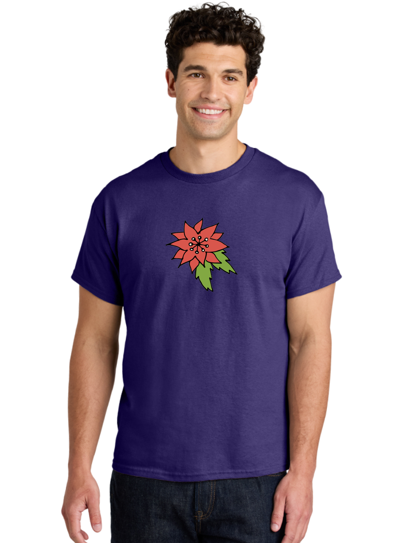 Poinsettia-2 Men'S Graphic Tee, 100% Cotton, Comfortable Casual Summer Wear, Machine Washable, Red Poinsettia Flower, Festive Holiday Decor, Christmas Plant, Symbolic Blooms, Vibrant Red Petals, Green Leaves, Winter Flowers, Aab047 22