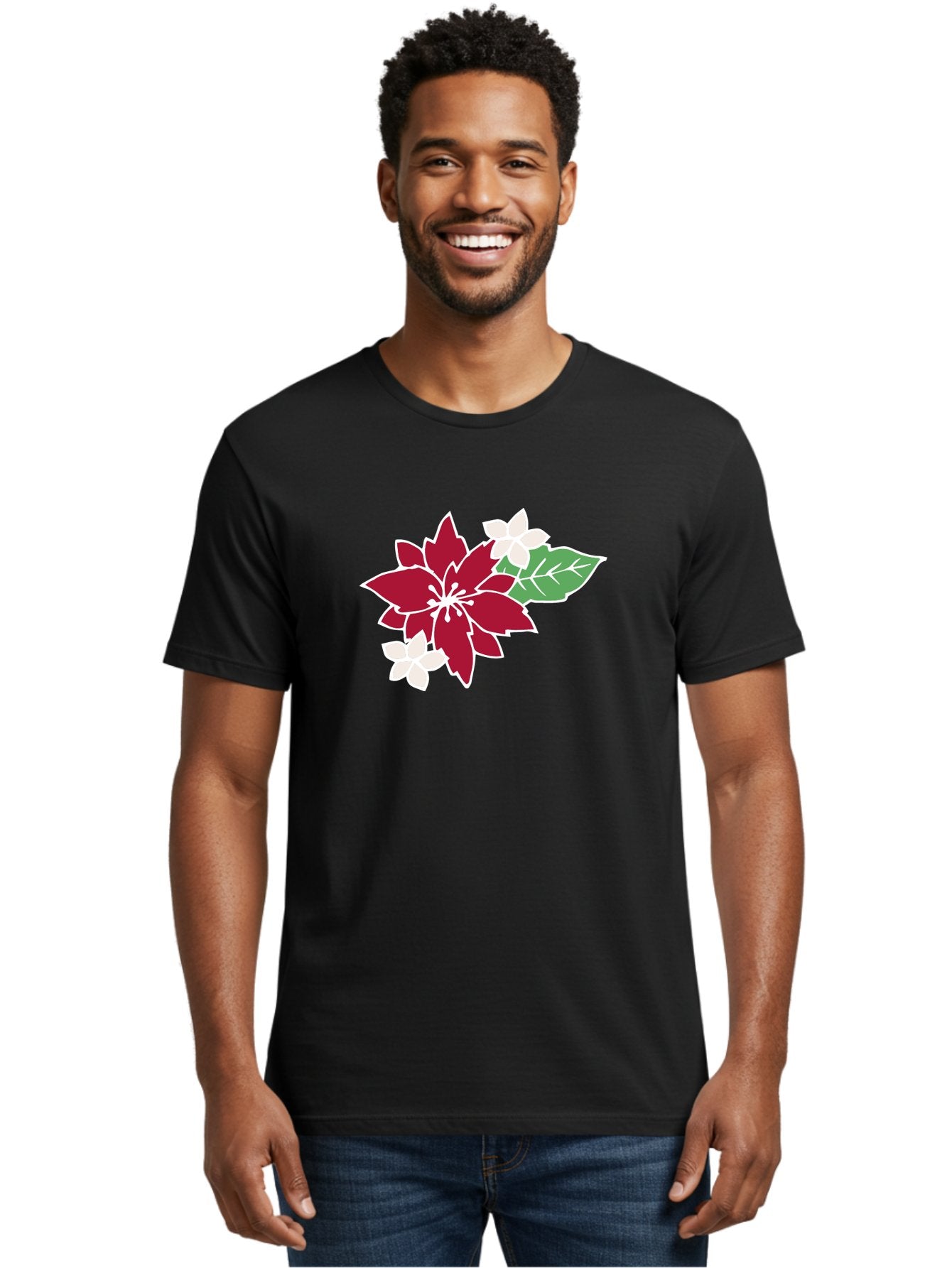 Poinsettia-3 Men'S Graphic Tee, 100% Cotton, Comfortable Casual Summer Wear, Machine Washable, Poinsettia Flowers, Red And White Blooms, Festive Holiday Decor, Christmas Flowers, Floral Arrangements, Winter Flowers Aab048 24
