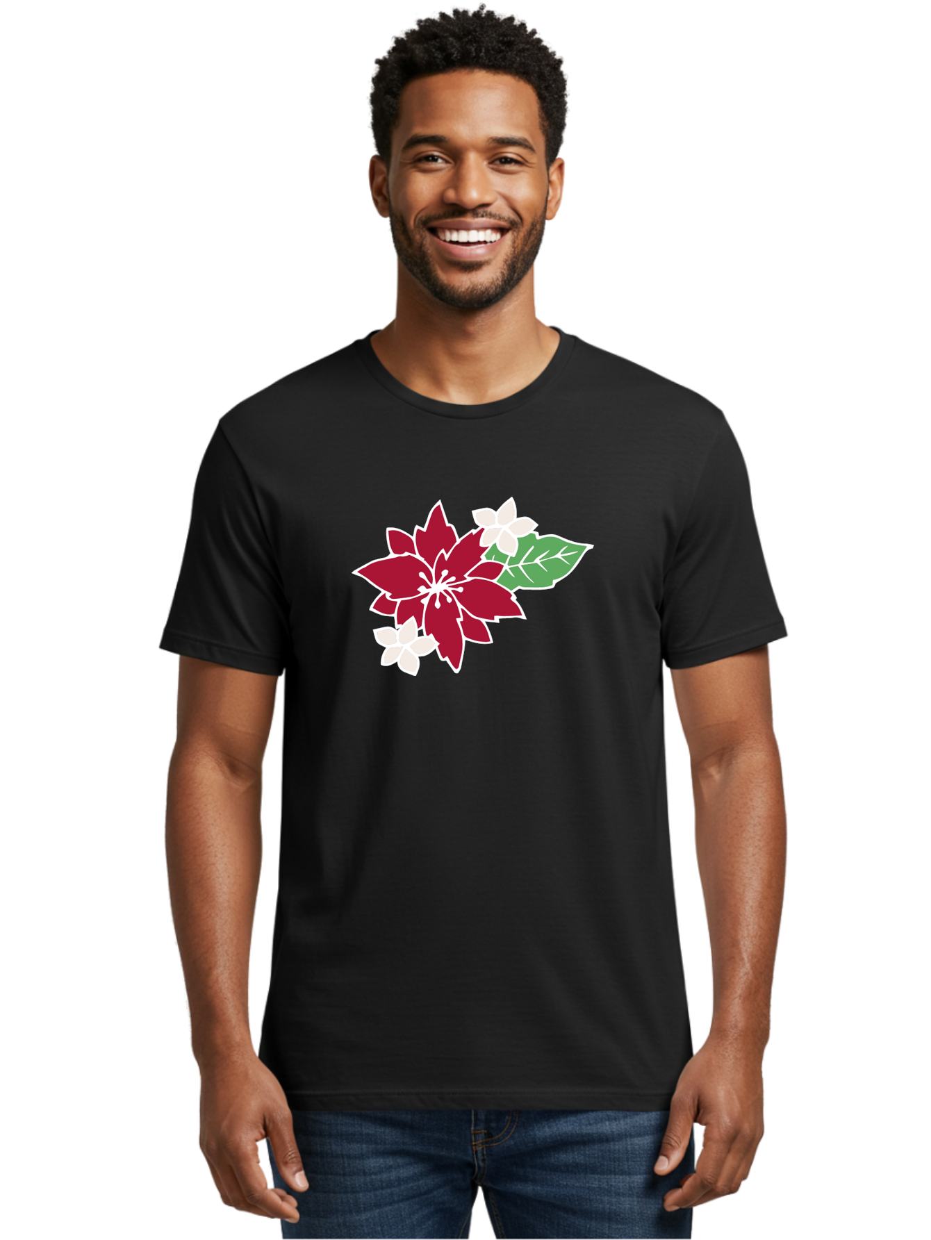 Poinsettia-3 Men'S Graphic Tee, 100% Cotton, Comfortable Casual Summer Wear, Machine Washable, Poinsettia Flowers, Red And White Blooms, Festive Holiday Decor, Christmas Flowers, Floral Arrangements, Winter Flowers Aab048 14