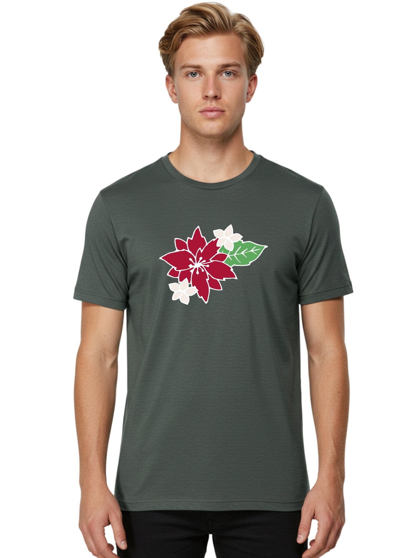Poinsettia-3 Men'S Graphic Tee, 100% Cotton, Comfortable Casual Summer Wear, Machine Washable, Poinsettia Flowers, Red And White Blooms, Festive Holiday Decor, Christmas Flowers, Floral Arrangements, Winter Flowers Aab048 27