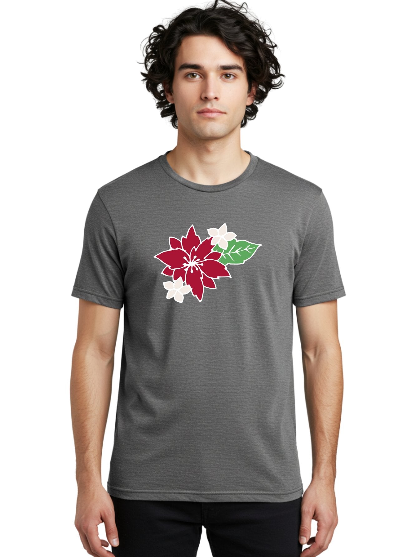 Poinsettia-3 Men'S Graphic Tee, 100% Cotton, Comfortable Casual Summer Wear, Machine Washable, Poinsettia Flowers, Red And White Blooms, Festive Holiday Decor, Christmas Flowers, Floral Arrangements, Winter Flowers Aab048 25