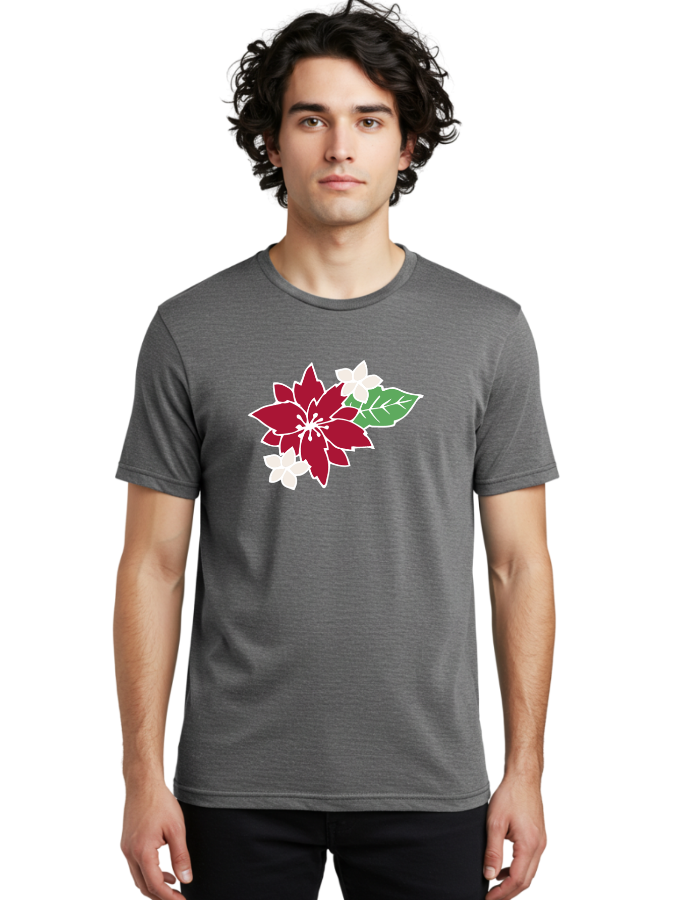 Poinsettia-3 Men'S Graphic Tee, 100% Cotton, Comfortable Casual Summer Wear, Machine Washable, Poinsettia Flowers, Red And White Blooms, Festive Holiday Decor, Christmas Flowers, Floral Arrangements, Winter Flowers Aab048 12