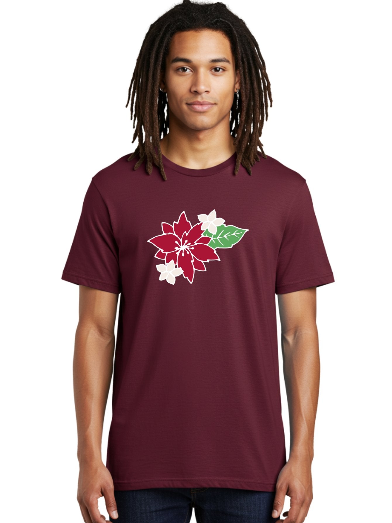 Poinsettia-3 Men'S Graphic Tee, 100% Cotton, Comfortable Casual Summer Wear, Machine Washable, Poinsettia Flowers, Red And White Blooms, Festive Holiday Decor, Christmas Flowers, Floral Arrangements, Winter Flowers Aab048 28