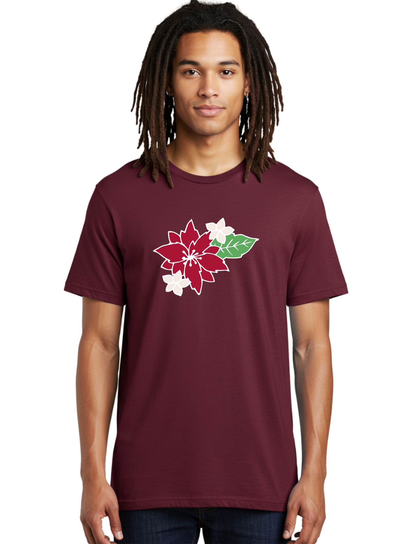 Poinsettia-3 Men'S Graphic Tee, 100% Cotton, Comfortable Casual Summer Wear, Machine Washable, Poinsettia Flowers, Red And White Blooms, Festive Holiday Decor, Christmas Flowers, Floral Arrangements, Winter Flowers Aab048 6