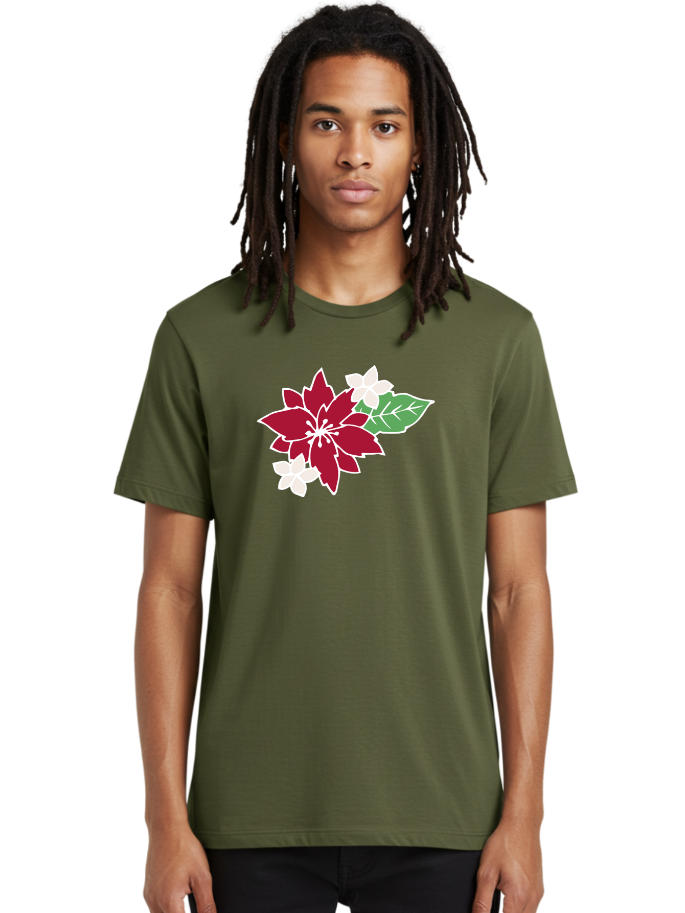Poinsettia-3 Men'S Graphic Tee, 100% Cotton, Comfortable Casual Summer Wear, Machine Washable, Poinsettia Flowers, Red And White Blooms, Festive Holiday Decor, Christmas Flowers, Floral Arrangements, Winter Flowers Aab048 4