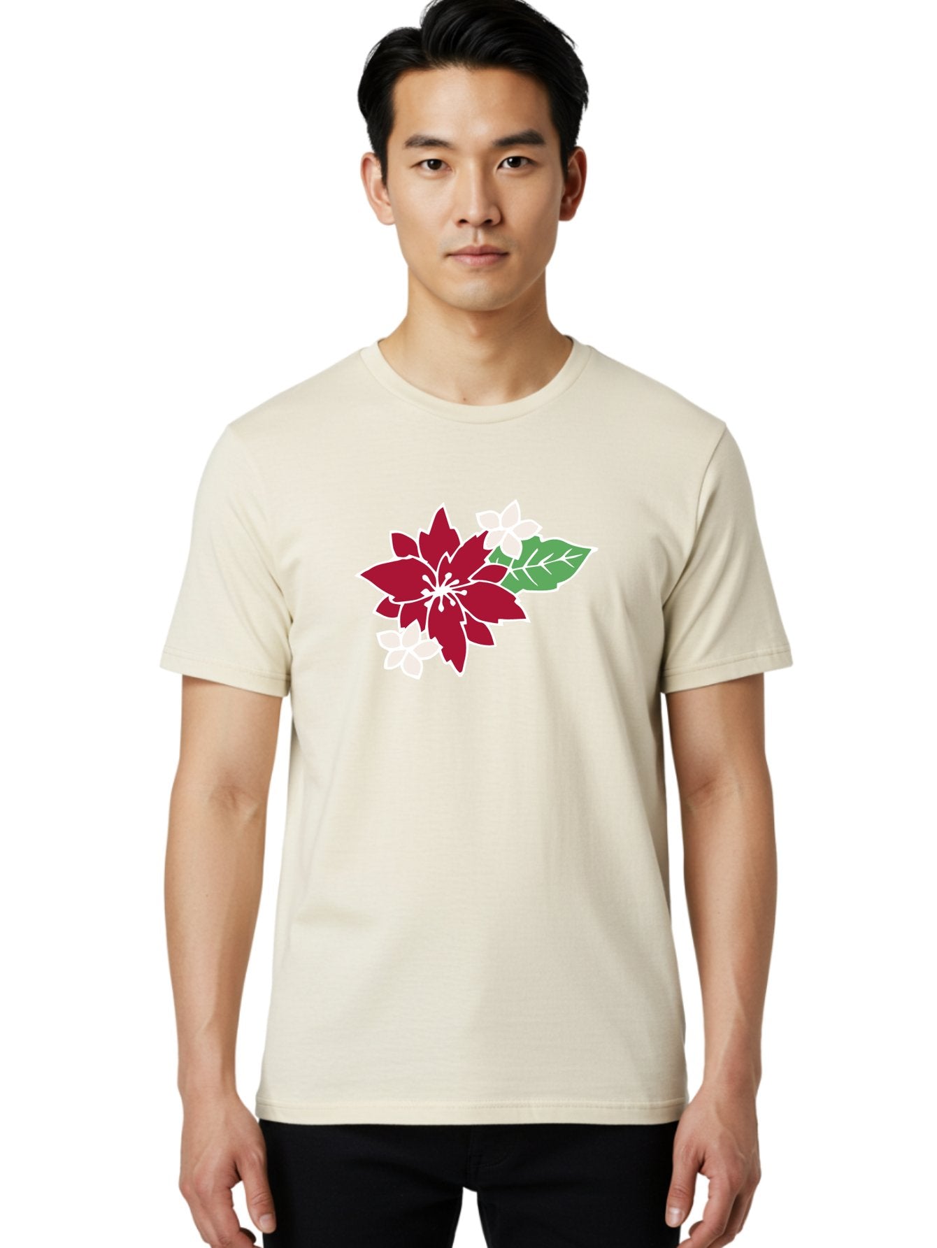 Poinsettia-3 Men'S Graphic Tee, 100% Cotton, Comfortable Casual Summer Wear, Machine Washable, Poinsettia Flowers, Red And White Blooms, Festive Holiday Decor, Christmas Flowers, Floral Arrangements, Winter Flowers Aab048 20