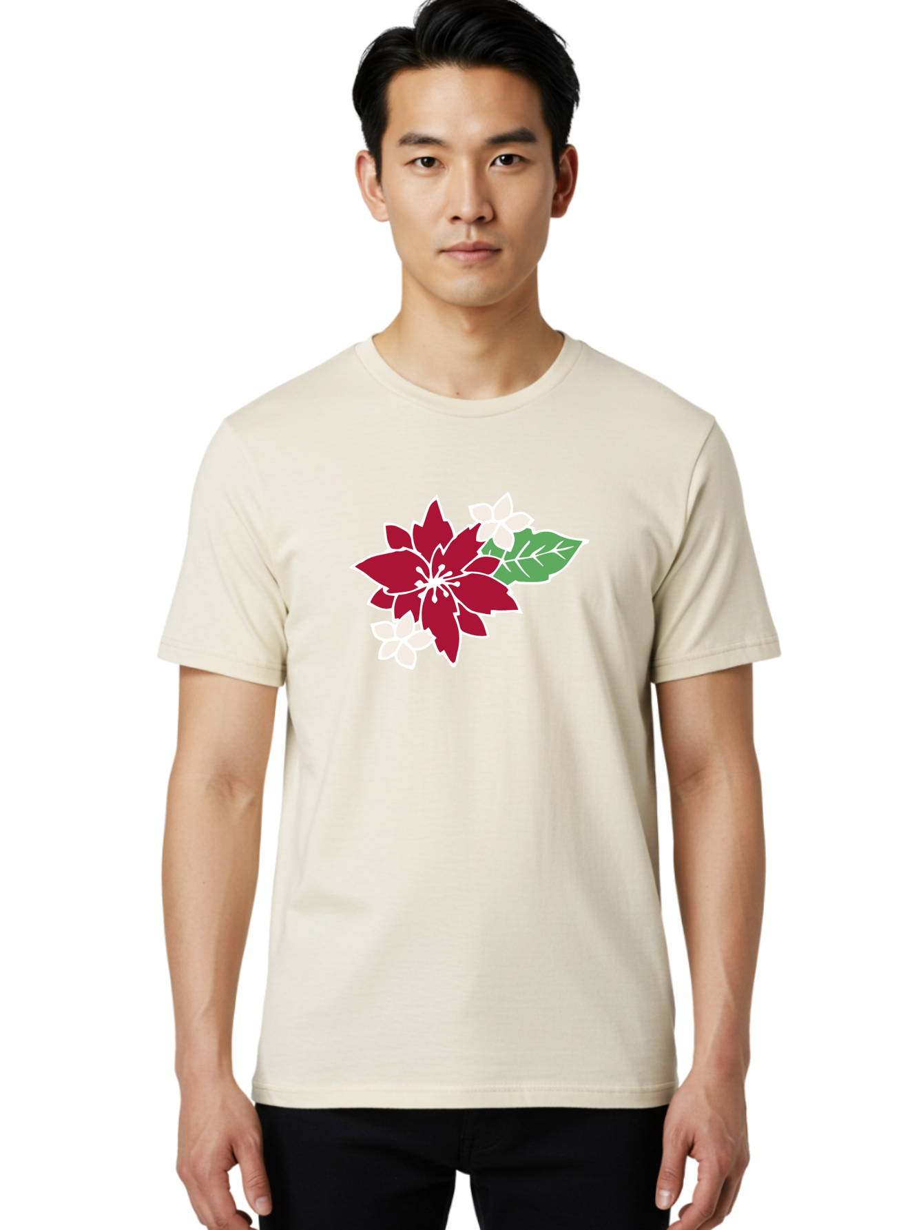 Poinsettia-3 Men'S Graphic Tee, 100% Cotton, Comfortable Casual Summer Wear, Machine Washable, Poinsettia Flowers, Red And White Blooms, Festive Holiday Decor, Christmas Flowers, Floral Arrangements, Winter Flowers Aab048 30