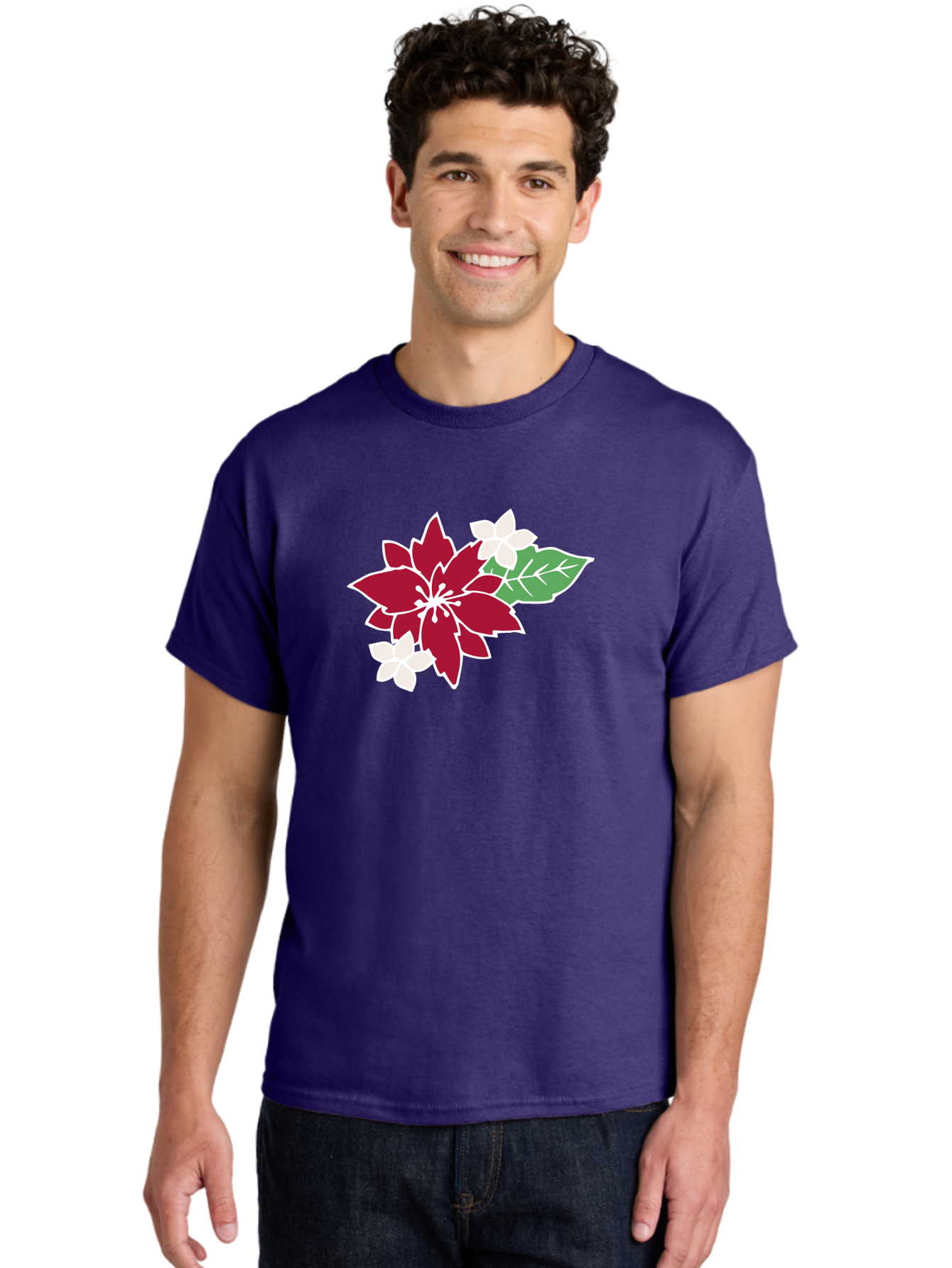 Poinsettia-3 Men'S Graphic Tee, 100% Cotton, Comfortable Casual Summer Wear, Machine Washable, Poinsettia Flowers, Red And White Blooms, Festive Holiday Decor, Christmas Flowers, Floral Arrangements, Winter Flowers Aab048 22