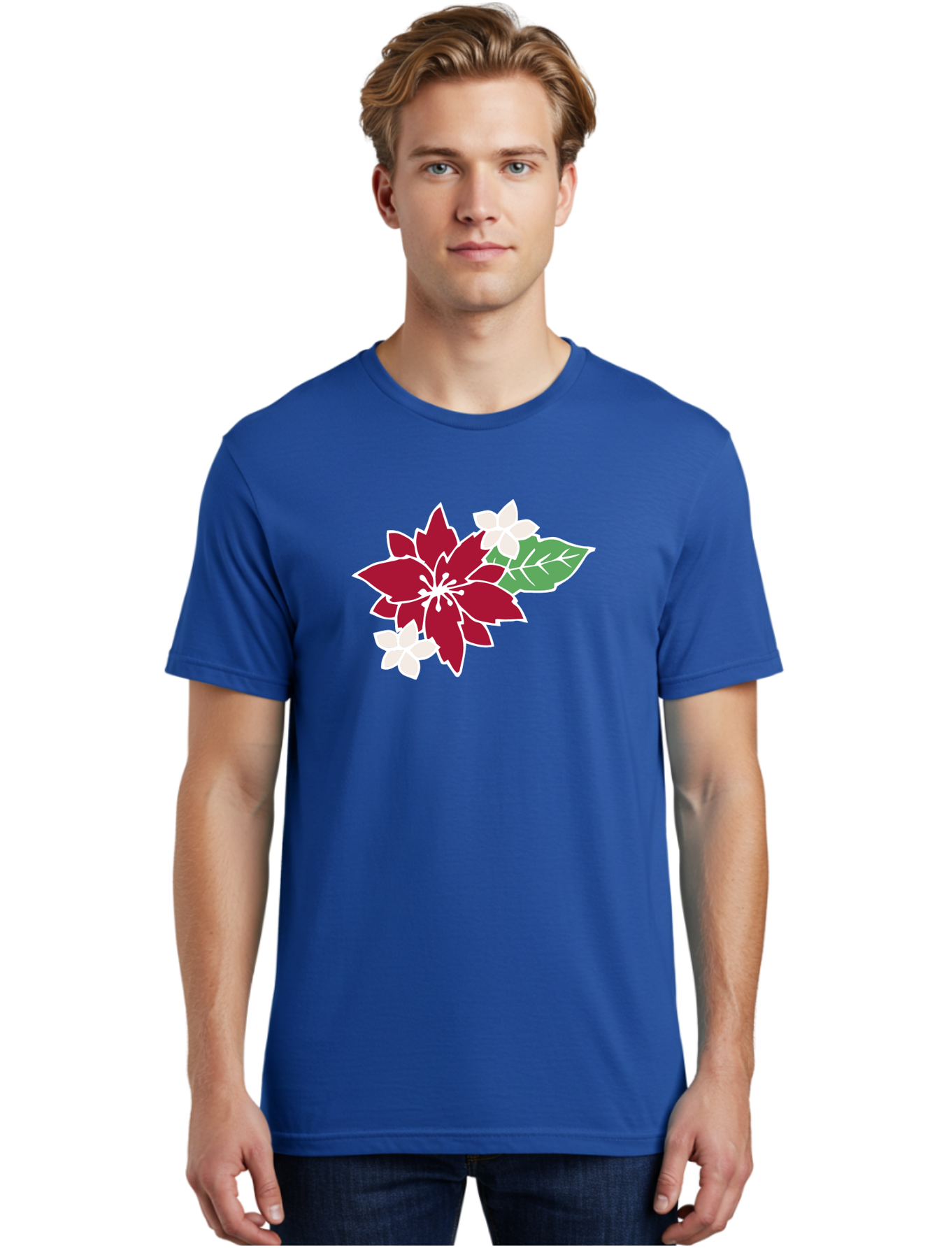 Poinsettia-3 Men'S Graphic Tee, 100% Cotton, Comfortable Casual Summer Wear, Machine Washable, Poinsettia Flowers, Red And White Blooms, Festive Holiday Decor, Christmas Flowers, Floral Arrangements, Winter Flowers Aab048