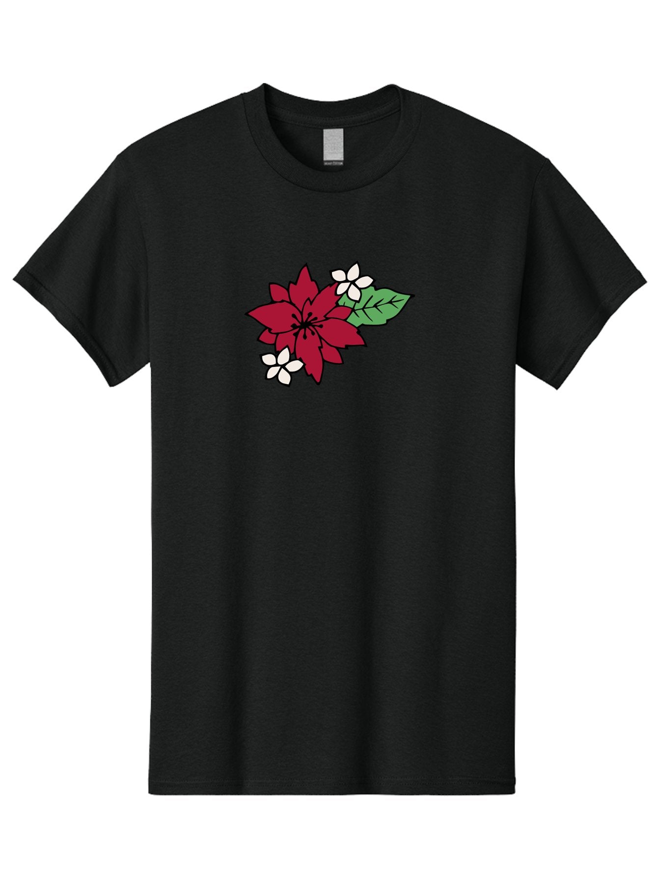 Poinsettia-Flower Men'S Graphic Tee, 100% Cotton, Comfortable Casual Summer Wear, Machine Washable, Red Poinsettia, White Flowers, Green Leaves, Festive Flowers, Holiday Decor, Christmas Plant, Winter Blooms, Floral Arrangement Aab049 7