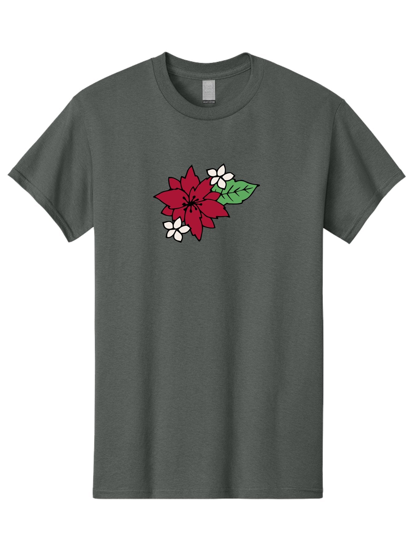 Poinsettia-Flower Men'S Graphic Tee, 100% Cotton, Comfortable Casual Summer Wear, Machine Washable, Red Poinsettia, White Flowers, Green Leaves, Festive Flowers, Holiday Decor, Christmas Plant, Winter Blooms, Floral Arrangement Aab049 8