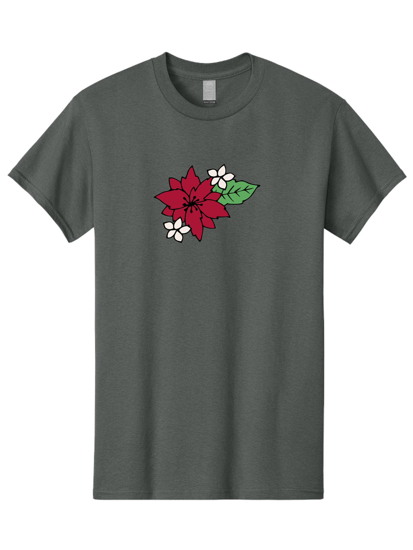 Poinsettia-Flower Men'S Graphic Tee, 100% Cotton, Comfortable Casual Summer Wear, Machine Washable, Red Poinsettia, White Flowers, Green Leaves, Festive Flowers, Holiday Decor, Christmas Plant, Winter Blooms, Floral Arrangement Aab049 11