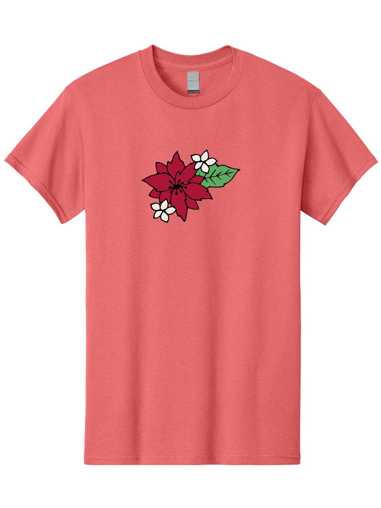 Poinsettia-Flower Men'S Graphic Tee, 100% Cotton, Comfortable Casual Summer Wear, Machine Washable, Red Poinsettia, White Flowers, Green Leaves, Festive Flowers, Holiday Decor, Christmas Plant, Winter Blooms, Floral Arrangement Aab049 13