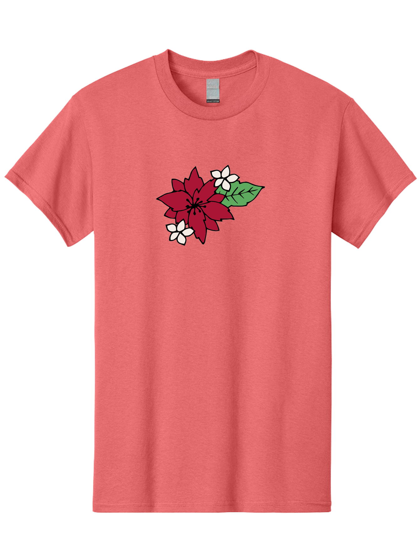 Poinsettia-Flower Men'S Graphic Tee, 100% Cotton, Comfortable Casual Summer Wear, Machine Washable, Red Poinsettia, White Flowers, Green Leaves, Festive Flowers, Holiday Decor, Christmas Plant, Winter Blooms, Floral Arrangement Aab049 29