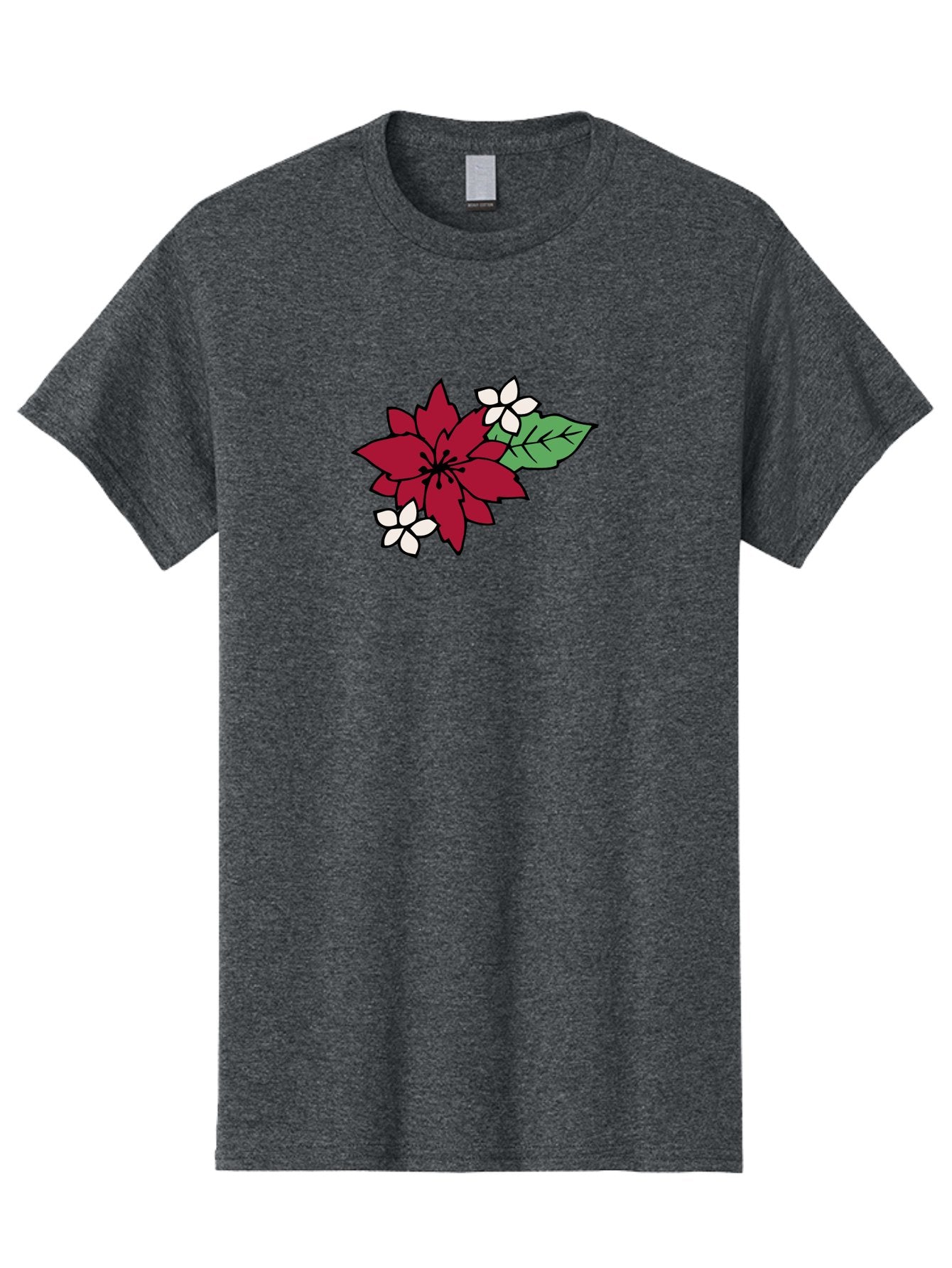 Poinsettia-Flower Men'S Graphic Tee, 100% Cotton, Comfortable Casual Summer Wear, Machine Washable, Red Poinsettia, White Flowers, Green Leaves, Festive Flowers, Holiday Decor, Christmas Plant, Winter Blooms, Floral Arrangement Aab049 11