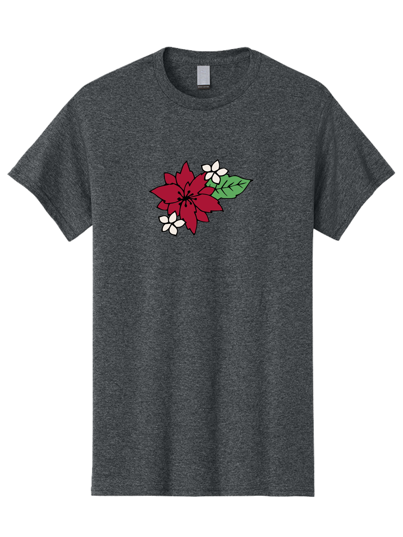 Poinsettia-Flower Men'S Graphic Tee, 100% Cotton, Comfortable Casual Summer Wear, Machine Washable, Red Poinsettia, White Flowers, Green Leaves, Festive Flowers, Holiday Decor, Christmas Plant, Winter Blooms, Floral Arrangement Aab049 7