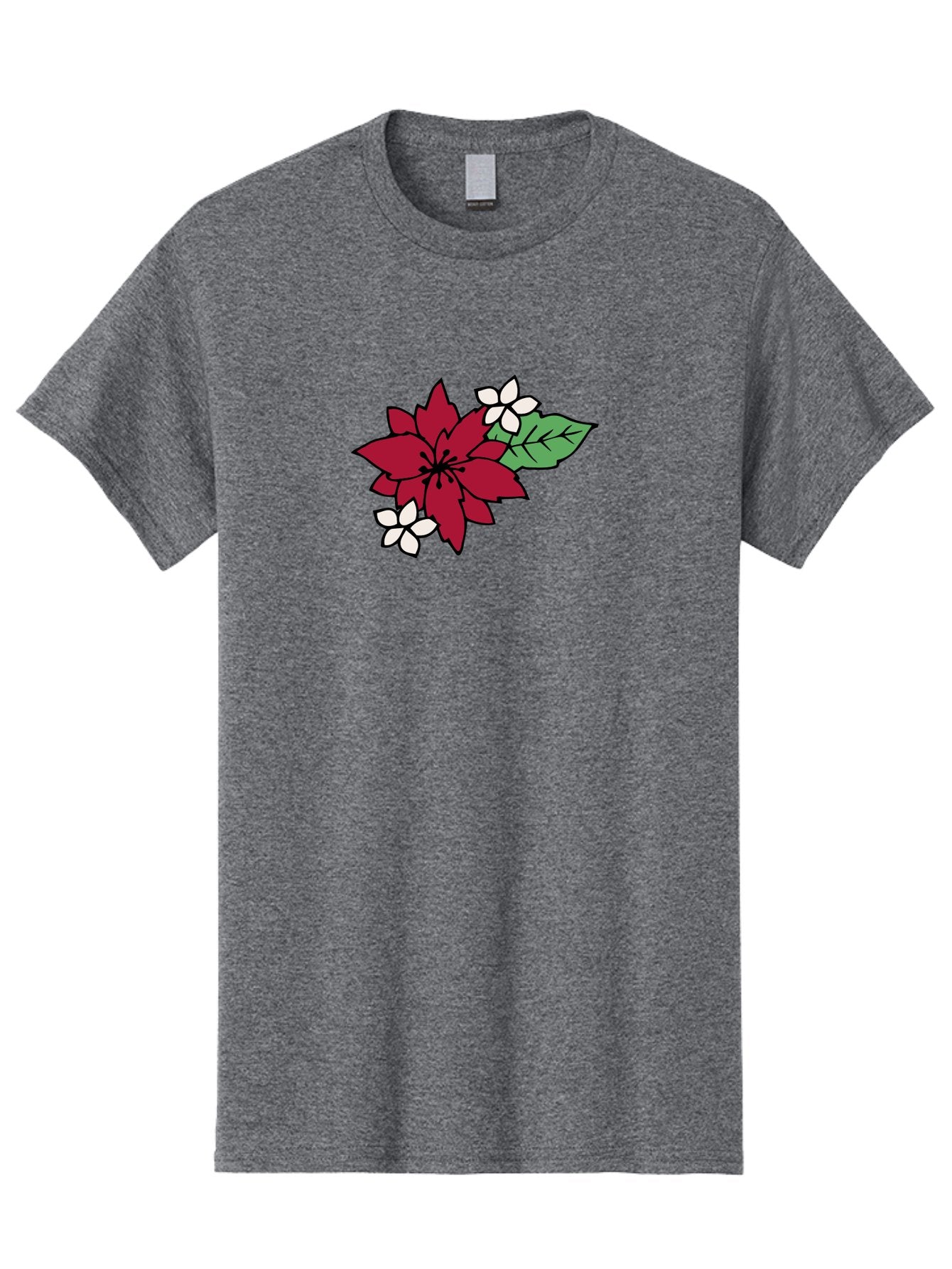 Poinsettia-Flower Men'S Graphic Tee, 100% Cotton, Comfortable Casual Summer Wear, Machine Washable, Red Poinsettia, White Flowers, Green Leaves, Festive Flowers, Holiday Decor, Christmas Plant, Winter Blooms, Floral Arrangement Aab049 10