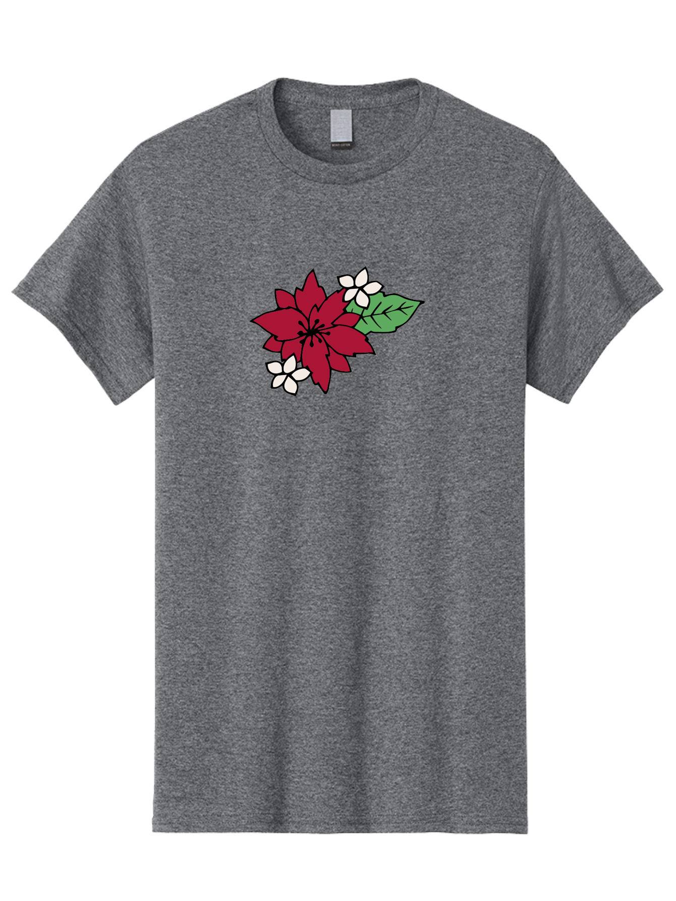 Poinsettia-Flower Men'S Graphic Tee, 100% Cotton, Comfortable Casual Summer Wear, Machine Washable, Red Poinsettia, White Flowers, Green Leaves, Festive Flowers, Holiday Decor, Christmas Plant, Winter Blooms, Floral Arrangement Aab049 27