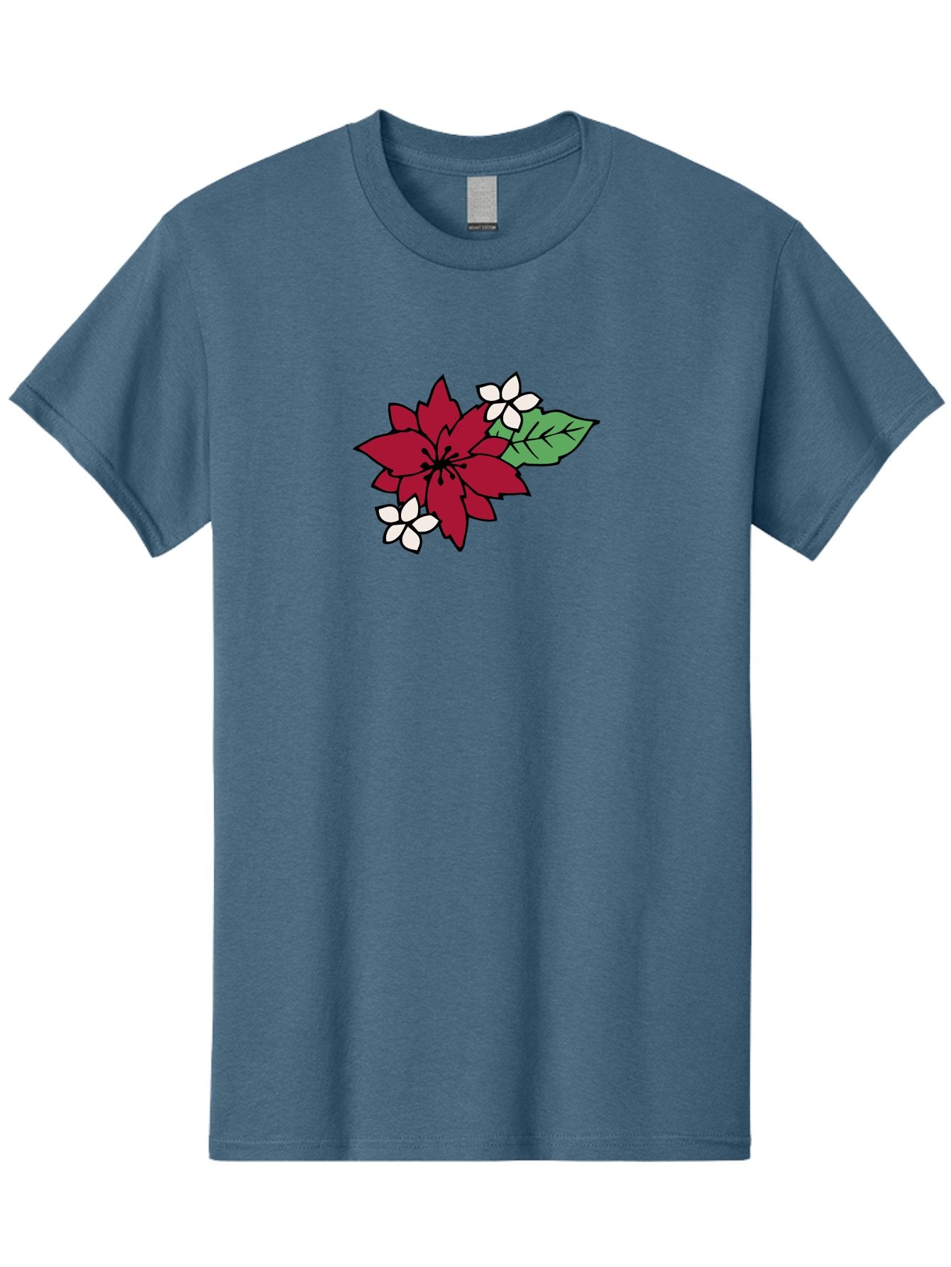 Poinsettia-Flower Men'S Graphic Tee, 100% Cotton, Comfortable Casual Summer Wear, Machine Washable, Red Poinsettia, White Flowers, Green Leaves, Festive Flowers, Holiday Decor, Christmas Plant, Winter Blooms, Floral Arrangement Aab049 9