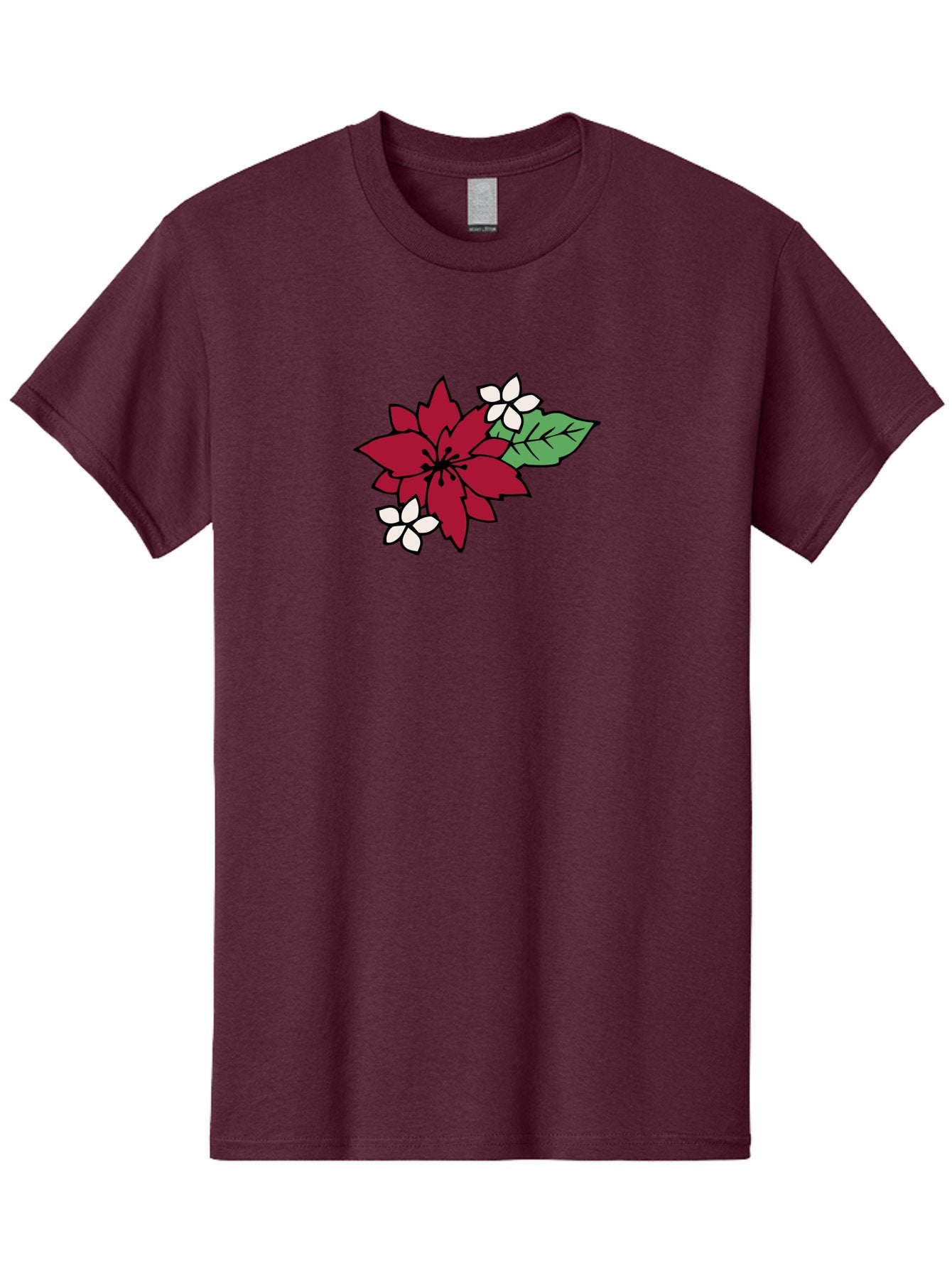 Poinsettia-Flower Men'S Graphic Tee, 100% Cotton, Comfortable Casual Summer Wear, Machine Washable, Red Poinsettia, White Flowers, Green Leaves, Festive Flowers, Holiday Decor, Christmas Plant, Winter Blooms, Floral Arrangement Aab049 15