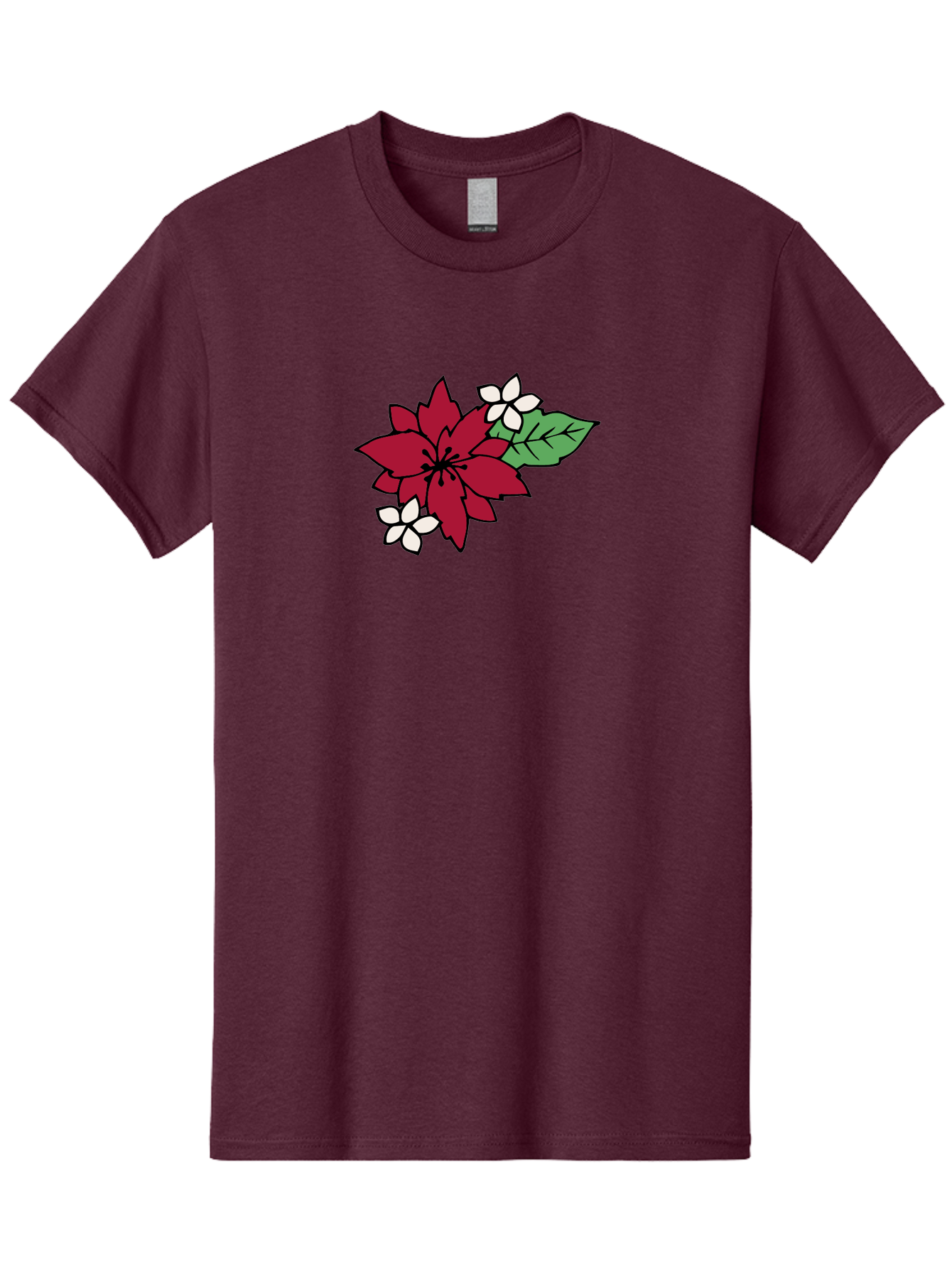 Poinsettia-Flower Men'S Graphic Tee, 100% Cotton, Comfortable Casual Summer Wear, Machine Washable, Red Poinsettia, White Flowers, Green Leaves, Festive Flowers, Holiday Decor, Christmas Plant, Winter Blooms, Floral Arrangement Aab049