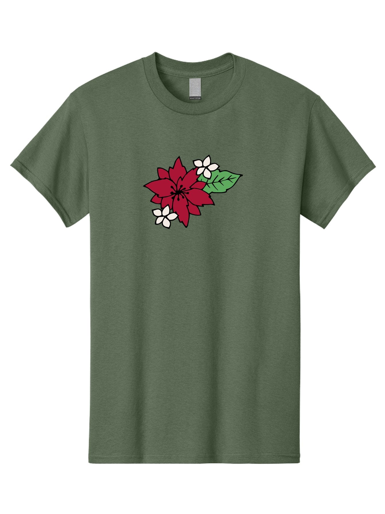 Poinsettia-Flower Men'S Graphic Tee, 100% Cotton, Comfortable Casual Summer Wear, Machine Washable, Red Poinsettia, White Flowers, Green Leaves, Festive Flowers, Holiday Decor, Christmas Plant, Winter Blooms, Floral Arrangement Aab049 4