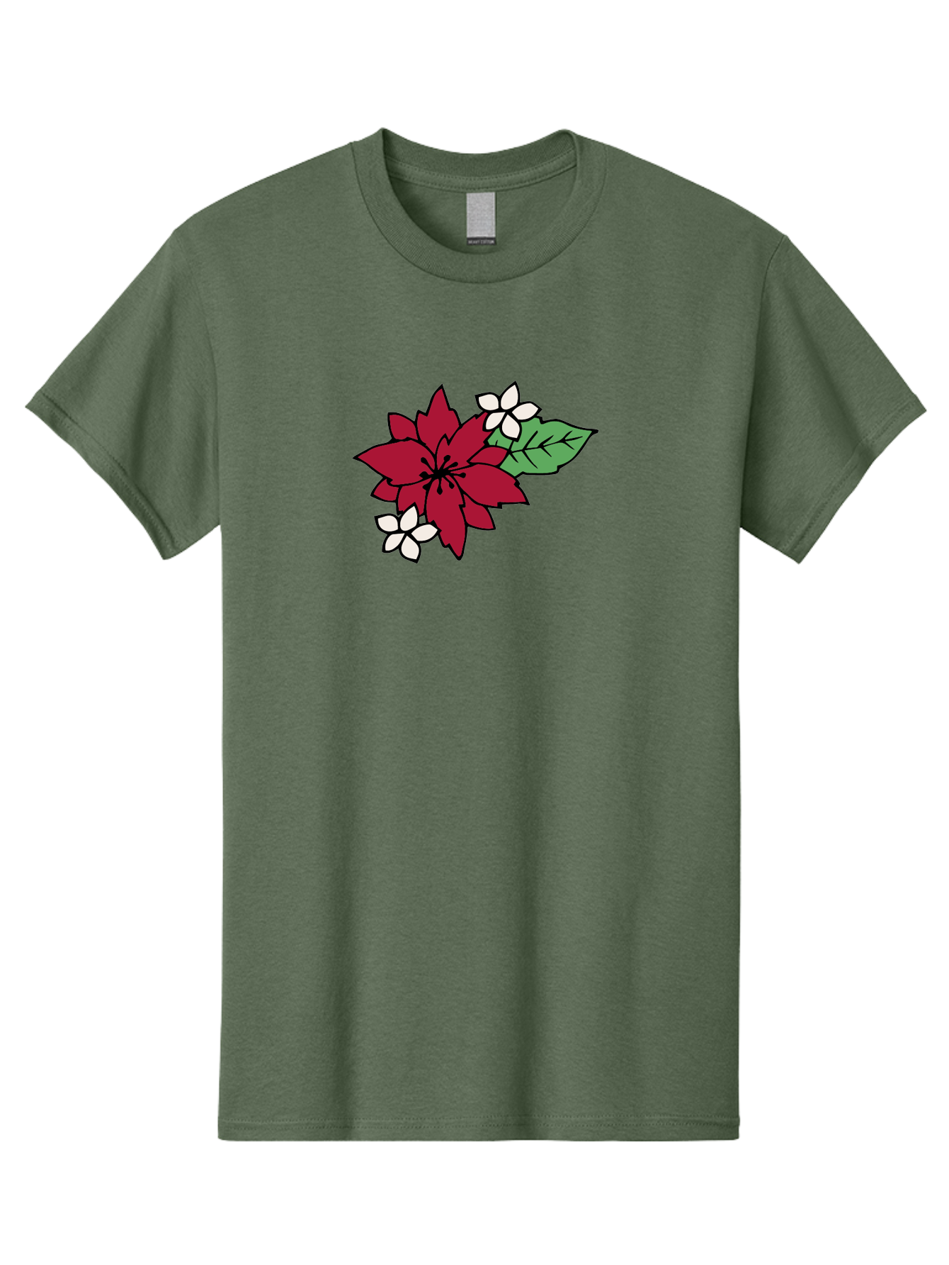 Poinsettia-Flower Men'S Graphic Tee, 100% Cotton, Comfortable Casual Summer Wear, Machine Washable, Red Poinsettia, White Flowers, Green Leaves, Festive Flowers, Holiday Decor, Christmas Plant, Winter Blooms, Floral Arrangement Aab049 23
