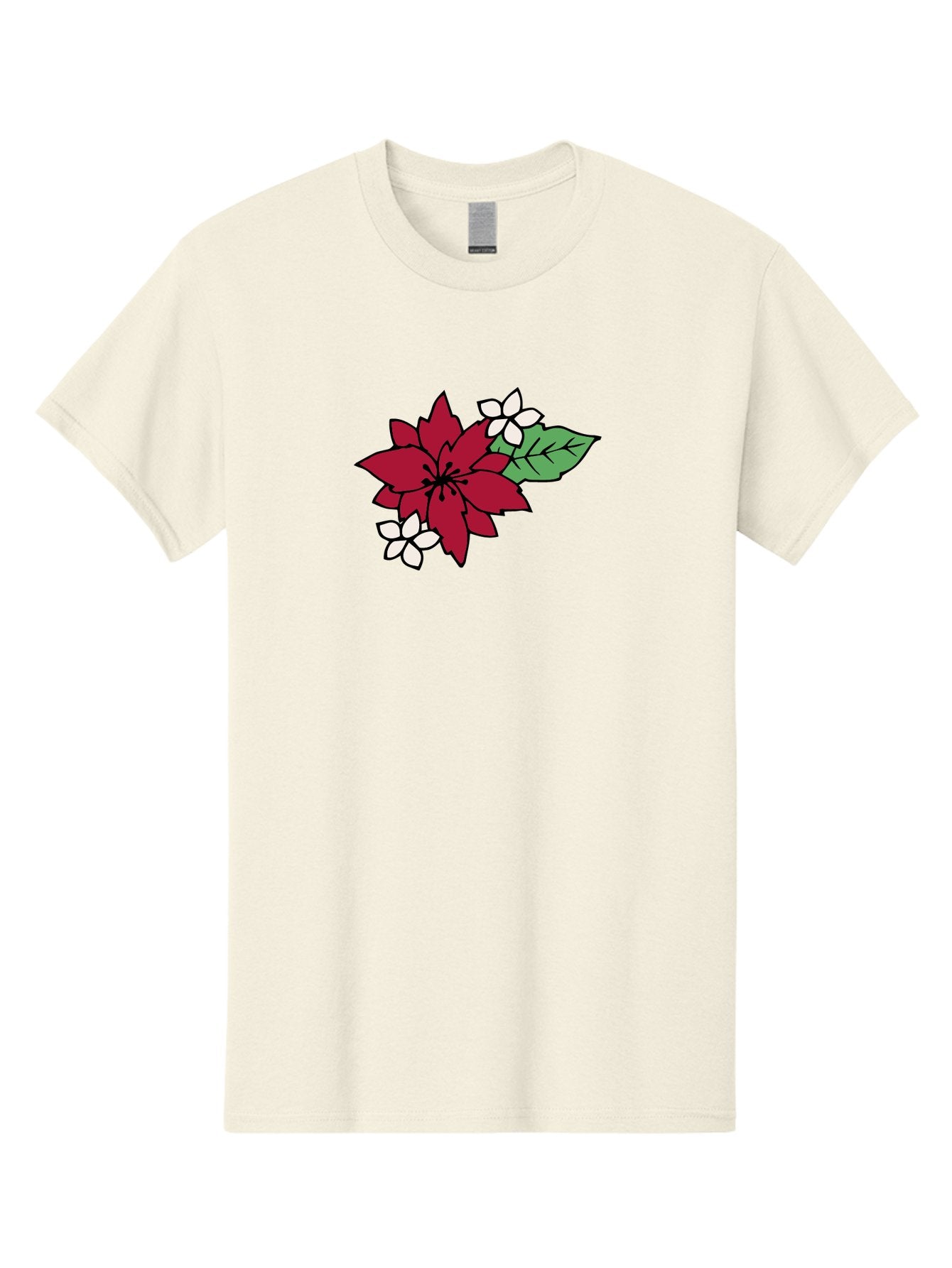Poinsettia-Flower Men'S Graphic Tee, 100% Cotton, Comfortable Casual Summer Wear, Machine Washable, Red Poinsettia, White Flowers, Green Leaves, Festive Flowers, Holiday Decor, Christmas Plant, Winter Blooms, Floral Arrangement Aab049 3