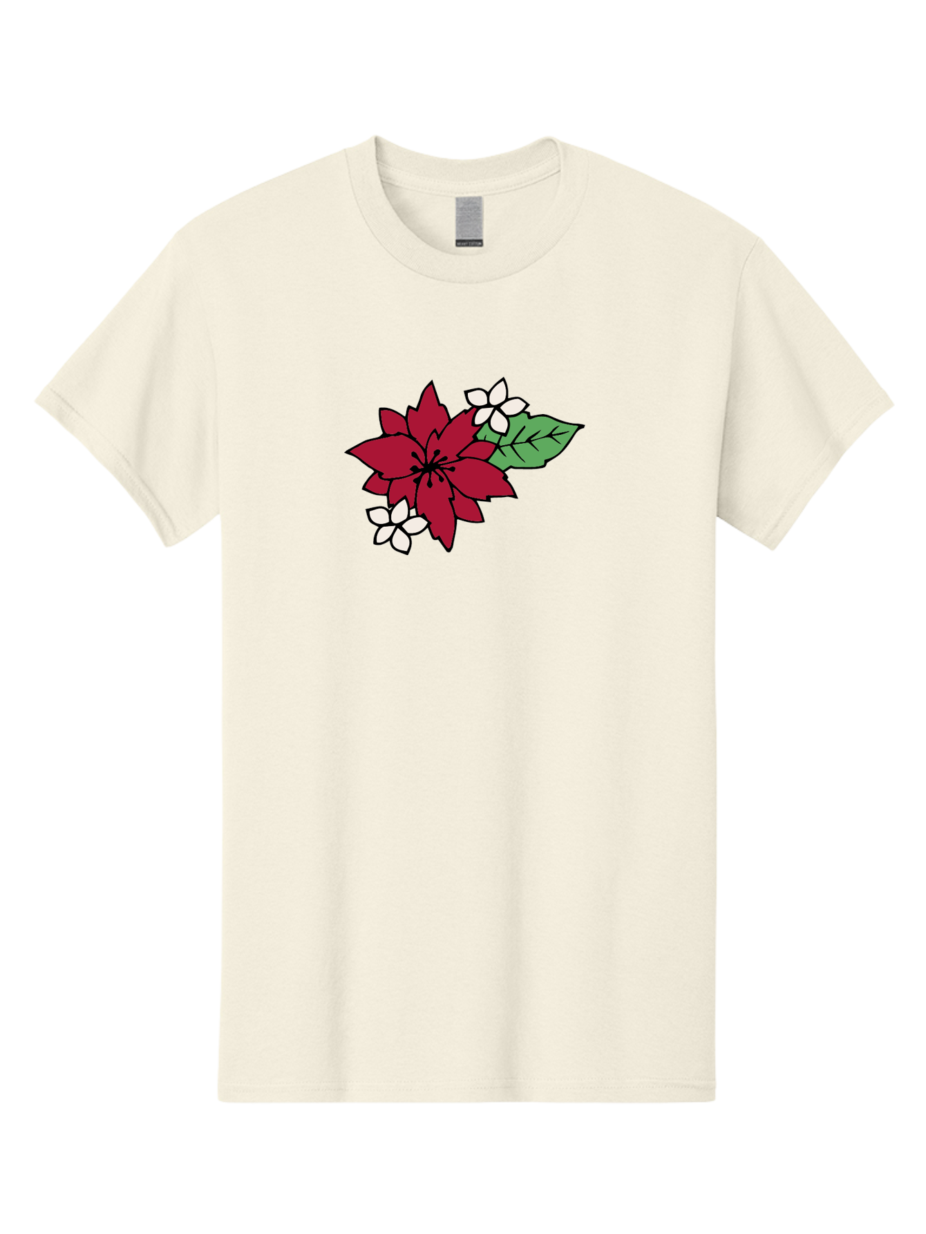 Poinsettia-Flower Men'S Graphic Tee, 100% Cotton, Comfortable Casual Summer Wear, Machine Washable, Red Poinsettia, White Flowers, Green Leaves, Festive Flowers, Holiday Decor, Christmas Plant, Winter Blooms, Floral Arrangement Aab049 17