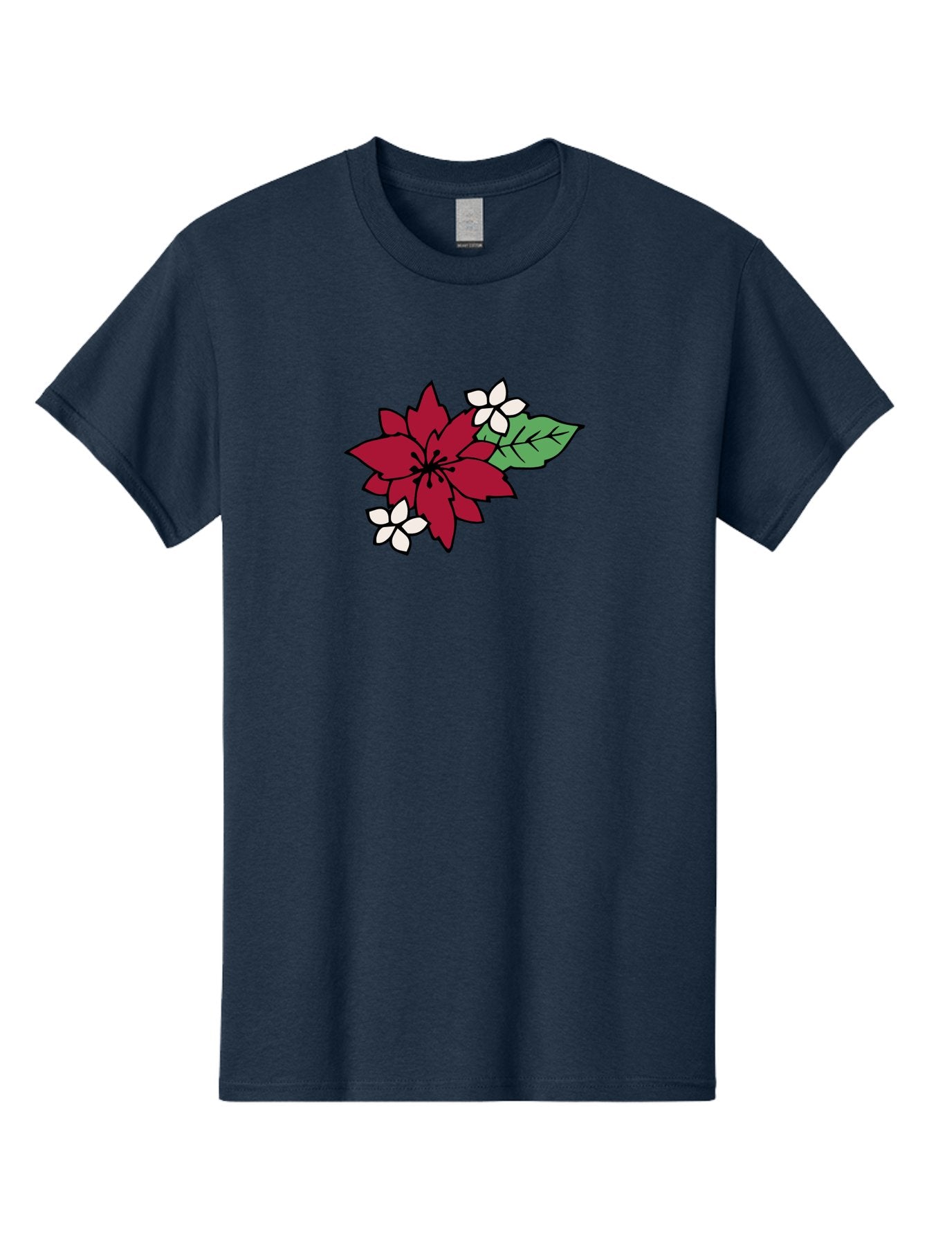 Poinsettia-Flower Men'S Graphic Tee, 100% Cotton, Comfortable Casual Summer Wear, Machine Washable, Red Poinsettia, White Flowers, Green Leaves, Festive Flowers, Holiday Decor, Christmas Plant, Winter Blooms, Floral Arrangement Aab049