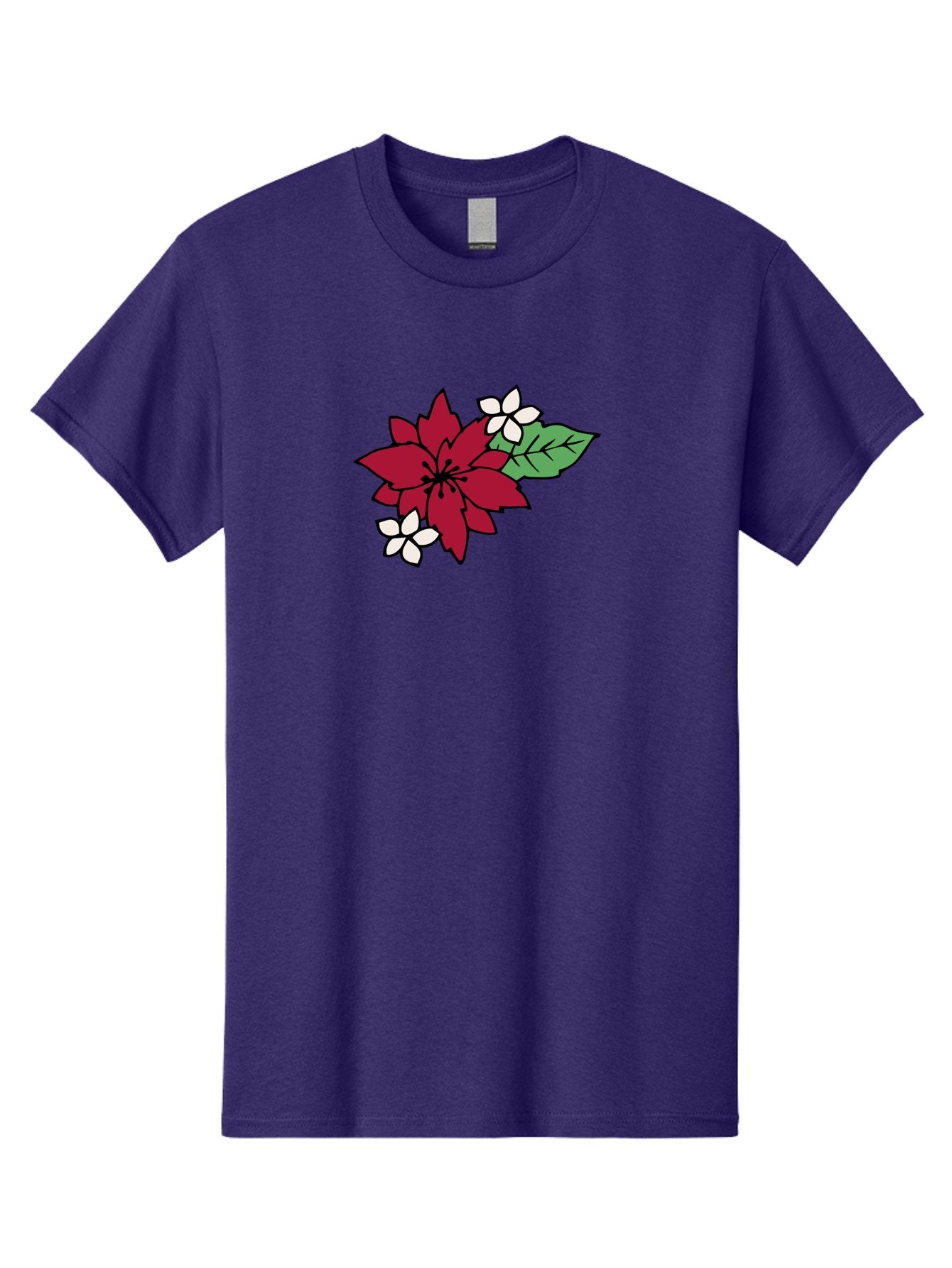 Poinsettia-Flower Men'S Graphic Tee, 100% Cotton, Comfortable Casual Summer Wear, Machine Washable, Red Poinsettia, White Flowers, Green Leaves, Festive Flowers, Holiday Decor, Christmas Plant, Winter Blooms, Floral Arrangement Aab049 6
