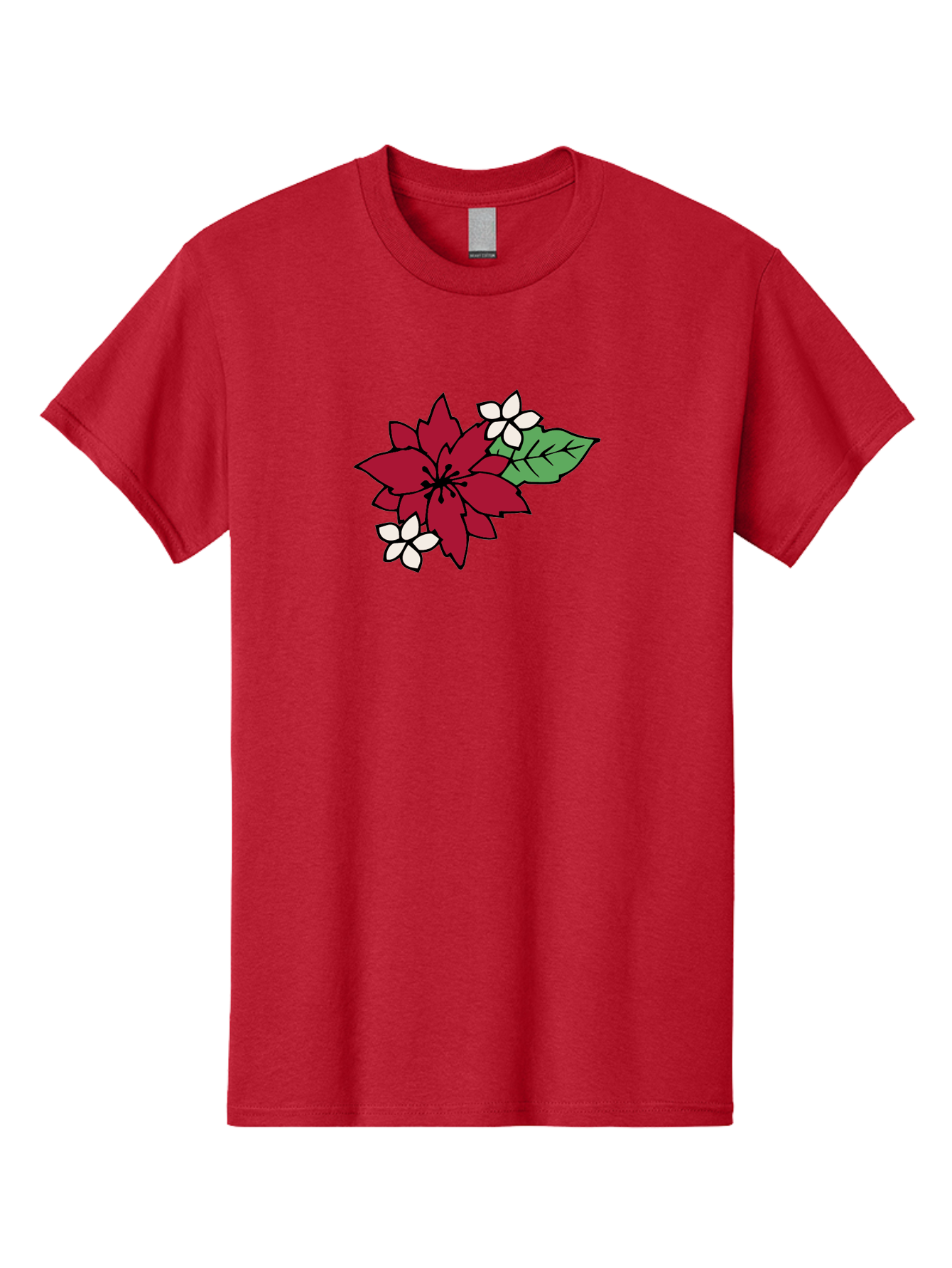 Poinsettia-Flower Men'S Graphic Tee, 100% Cotton, Comfortable Casual Summer Wear, Machine Washable, Red Poinsettia, White Flowers, Green Leaves, Festive Flowers, Holiday Decor, Christmas Plant, Winter Blooms, Floral Arrangement Aab049 5