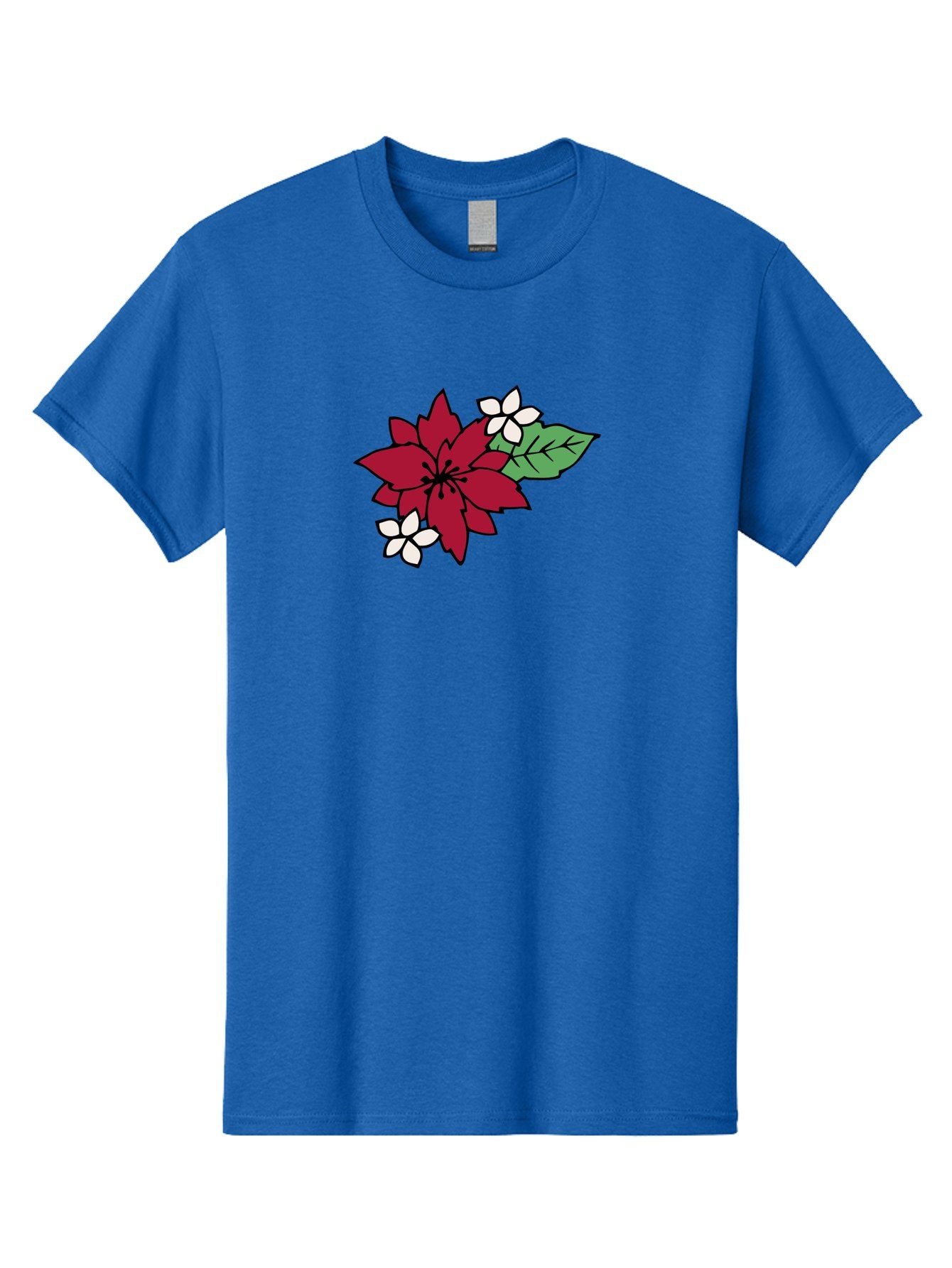 Poinsettia-Flower Men'S Graphic Tee, 100% Cotton, Comfortable Casual Summer Wear, Machine Washable, Red Poinsettia, White Flowers, Green Leaves, Festive Flowers, Holiday Decor, Christmas Plant, Winter Blooms, Floral Arrangement Aab049