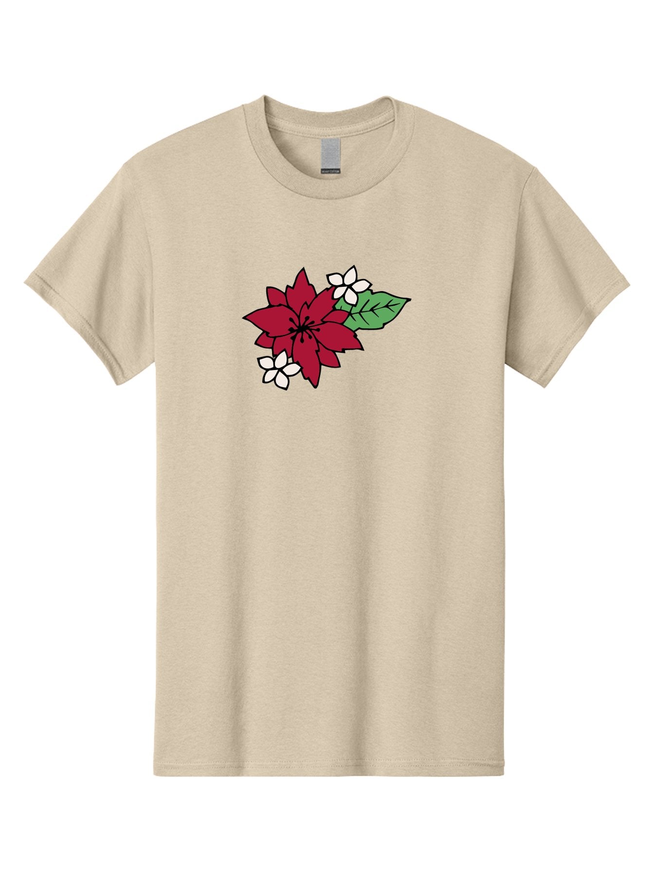 Poinsettia-Flower Men'S Graphic Tee, 100% Cotton, Comfortable Casual Summer Wear, Machine Washable, Red Poinsettia, White Flowers, Green Leaves, Festive Flowers, Holiday Decor, Christmas Plant, Winter Blooms, Floral Arrangement Aab049 14