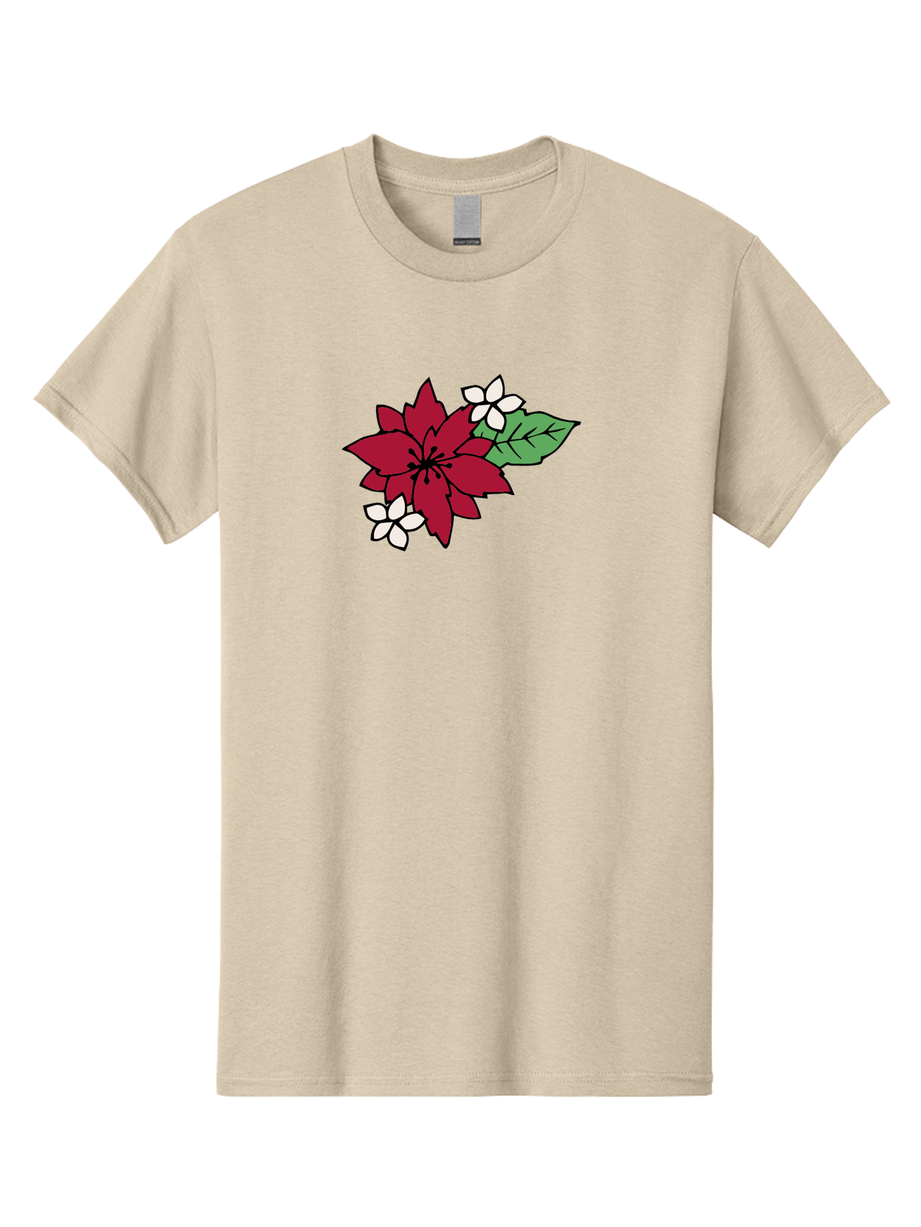 Poinsettia-Flower Men'S Graphic Tee, 100% Cotton, Comfortable Casual Summer Wear, Machine Washable, Red Poinsettia, White Flowers, Green Leaves, Festive Flowers, Holiday Decor, Christmas Plant, Winter Blooms, Floral Arrangement Aab049 3