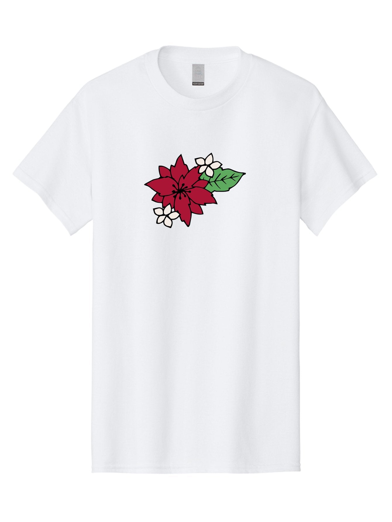 Poinsettia-Flower Men'S Graphic Tee, 100% Cotton, Comfortable Casual Summer Wear, Machine Washable, Red Poinsettia, White Flowers, Green Leaves, Festive Flowers, Holiday Decor, Christmas Plant, Winter Blooms, Floral Arrangement Aab049 5