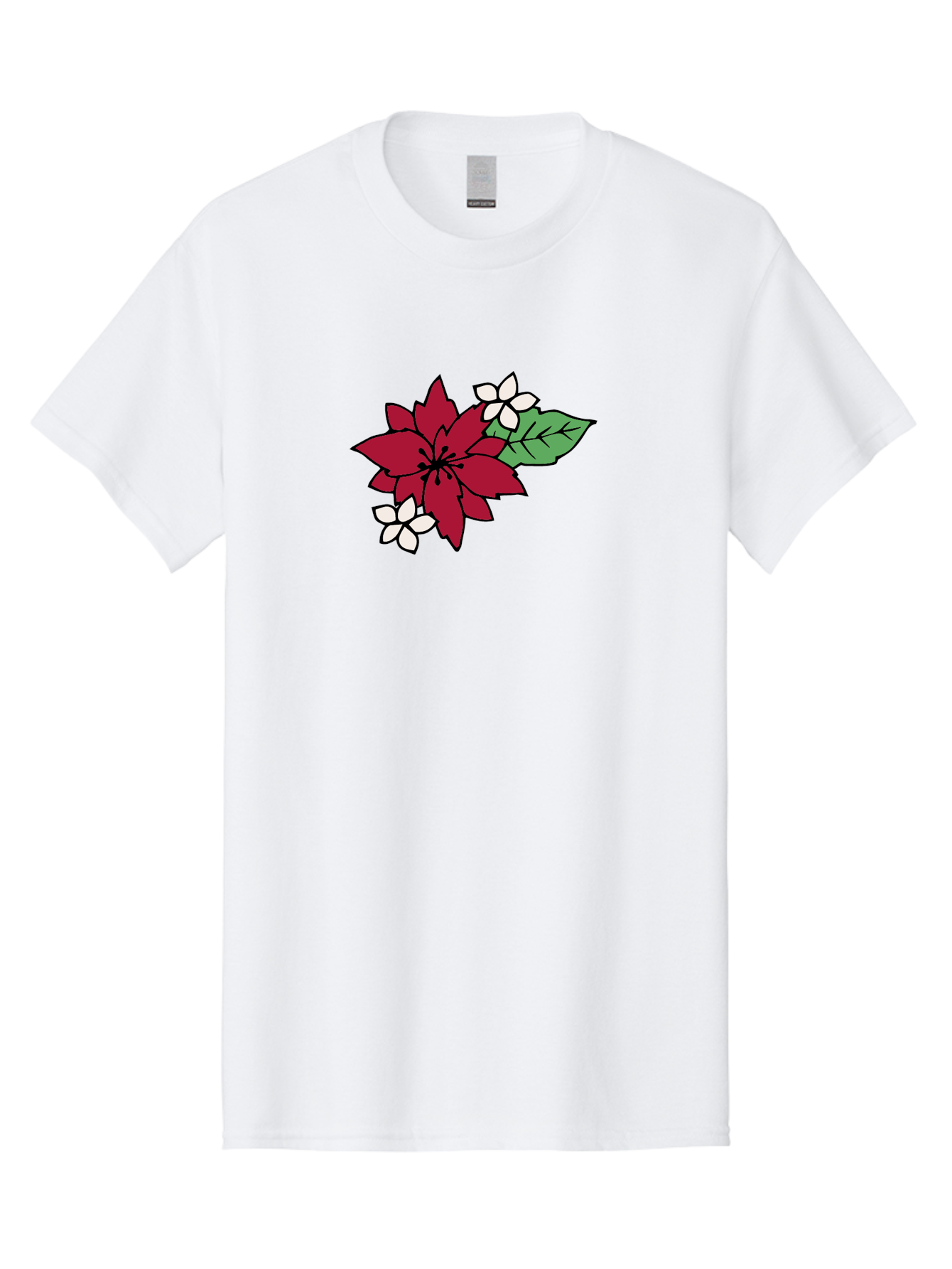 Poinsettia-Flower Men'S Graphic Tee, 100% Cotton, Comfortable Casual Summer Wear, Machine Washable, Red Poinsettia, White Flowers, Green Leaves, Festive Flowers, Holiday Decor, Christmas Plant, Winter Blooms, Floral Arrangement Aab049 15