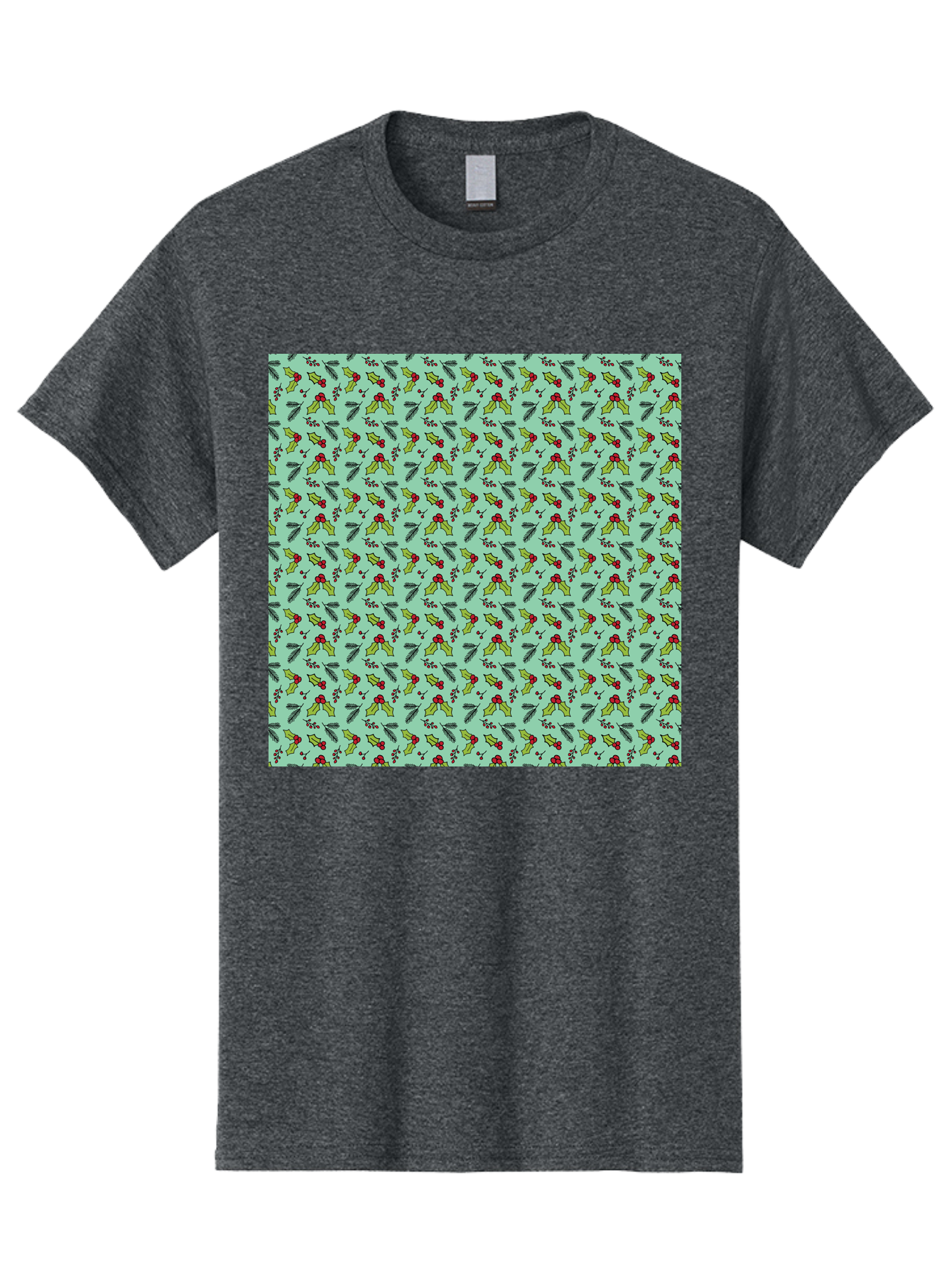 Poinsettia-Pattern Men'S Graphic Tee, 100% Cotton, Comfortable Casual Summer Wear, Machine Washable, Holly Leaves, Red Berries, Festive Design, Holiday Pattern, Seamless Texture, Green Leaves, Christmas Decor, Winter Theme, Joyful Atmosphere Aab050 29