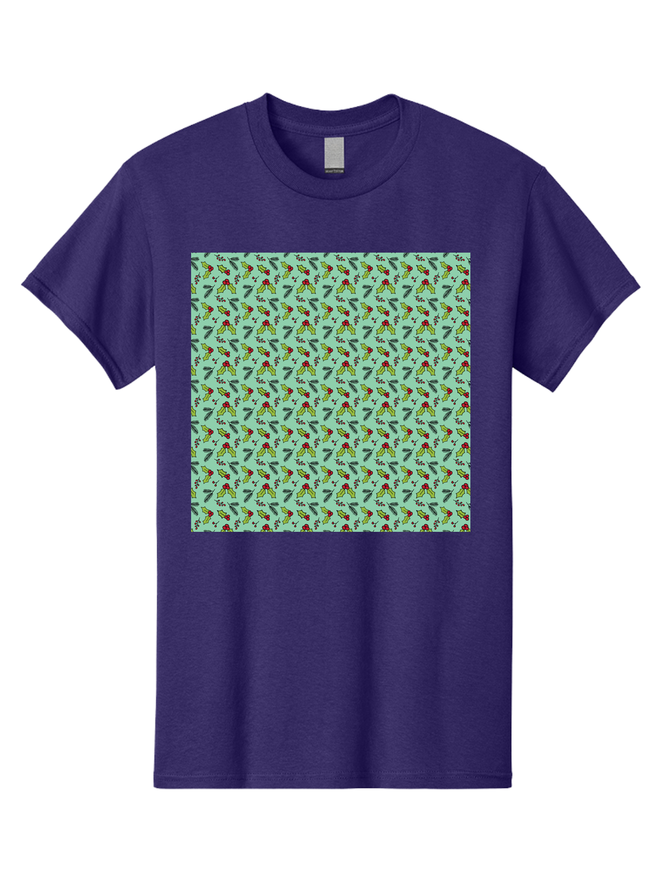Poinsettia-Pattern Men'S Graphic Tee, 100% Cotton, Comfortable Casual Summer Wear, Machine Washable, Holly Leaves, Red Berries, Festive Design, Holiday Pattern, Seamless Texture, Green Leaves, Christmas Decor, Winter Theme, Joyful Atmosphere Aab050 15