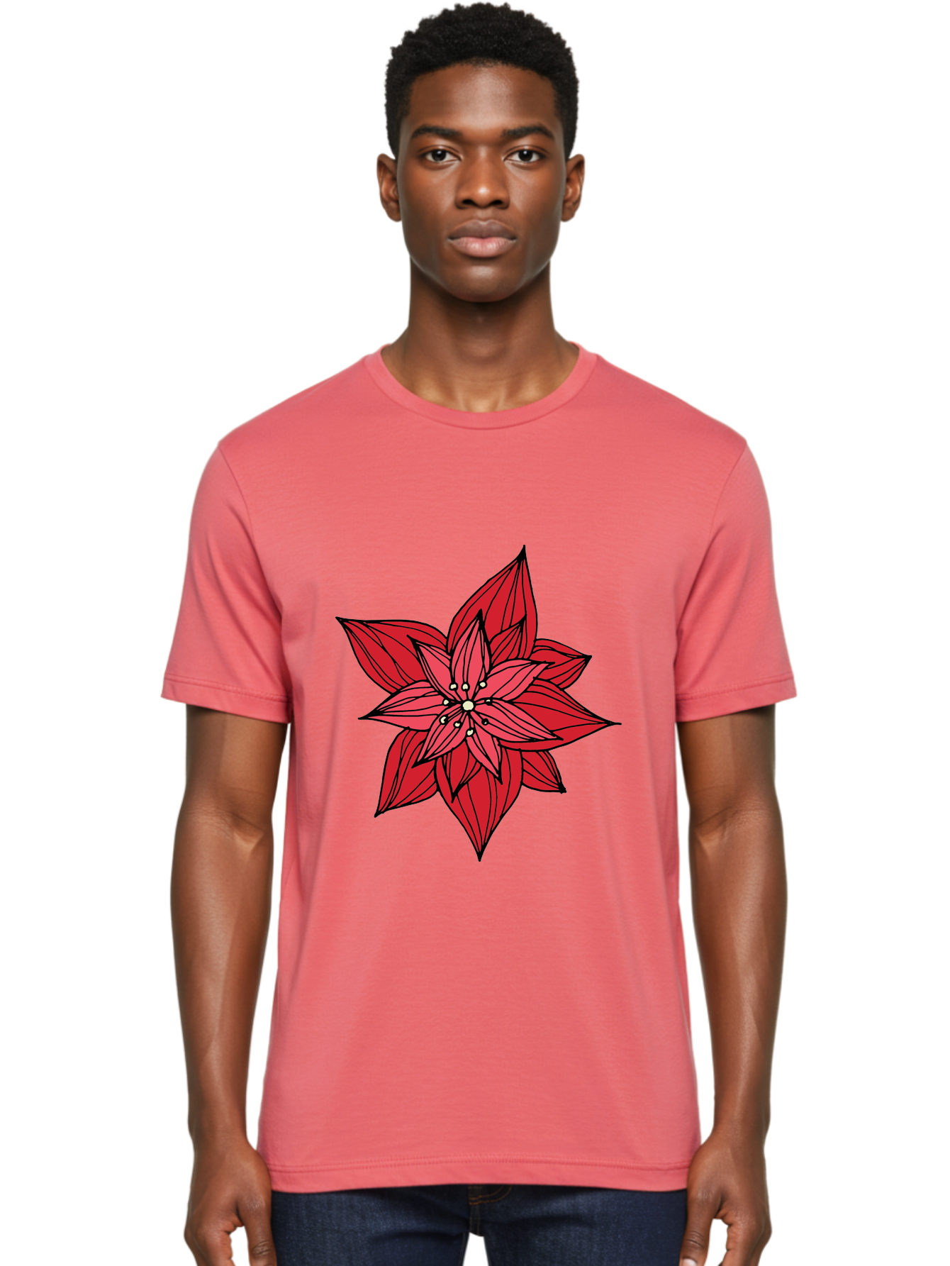 Poinsettia Men'S Graphic Tee, 100% Cotton, Comfortable Casual Summer Wear, Machine Washable, Poinsettia Flower, Red Petals, Festive Decor, Holiday Decoration, Christmas Flower, Symbolic Bloom, Vibrant Red Aab051 10
